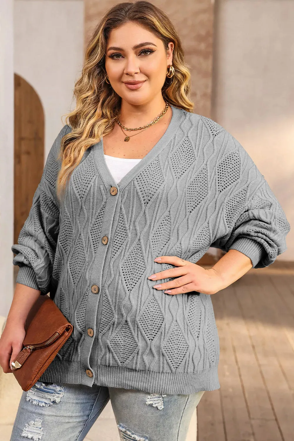 Apricot Plus Size Knit Button Up Cardigan