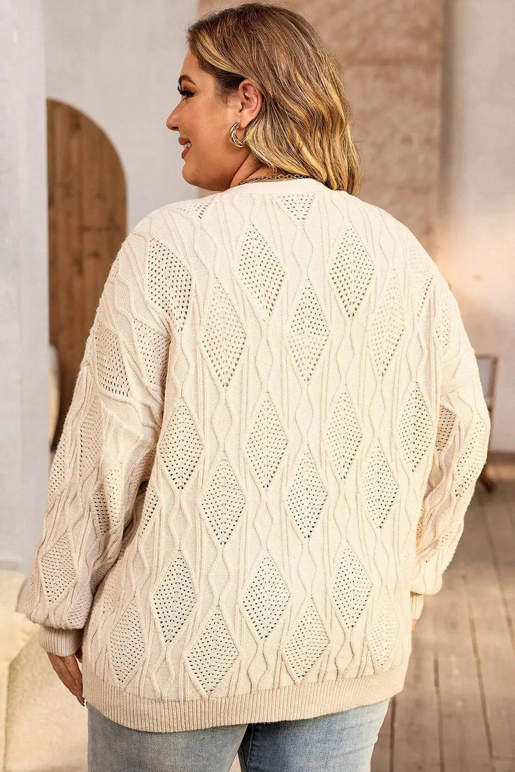 Apricot Plus Size Knit Button Up Cardigan