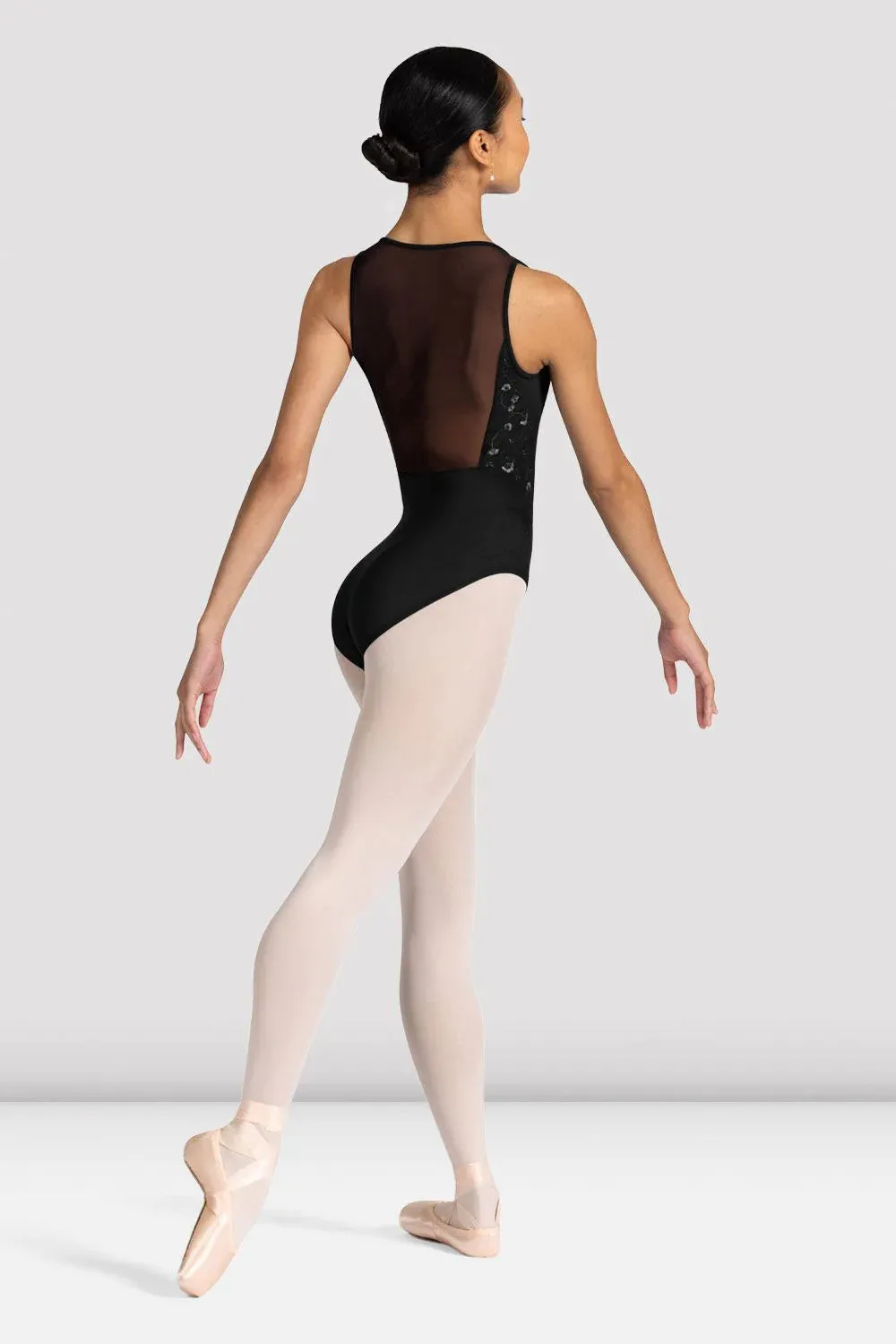 Azalea Floral Mesh Back Leotard in Black - Select Size