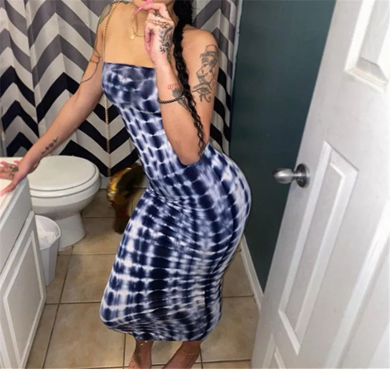 Bandeau Tie Dye Maxi Bodycon Dress