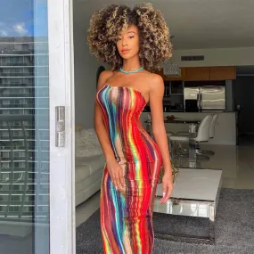 Bandeau Tie Dye Maxi Bodycon Dress