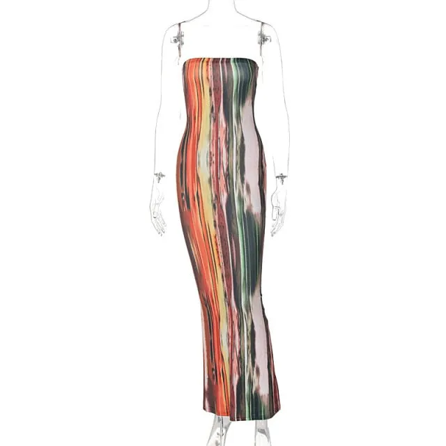 Bandeau Tie Dye Maxi Bodycon Dress