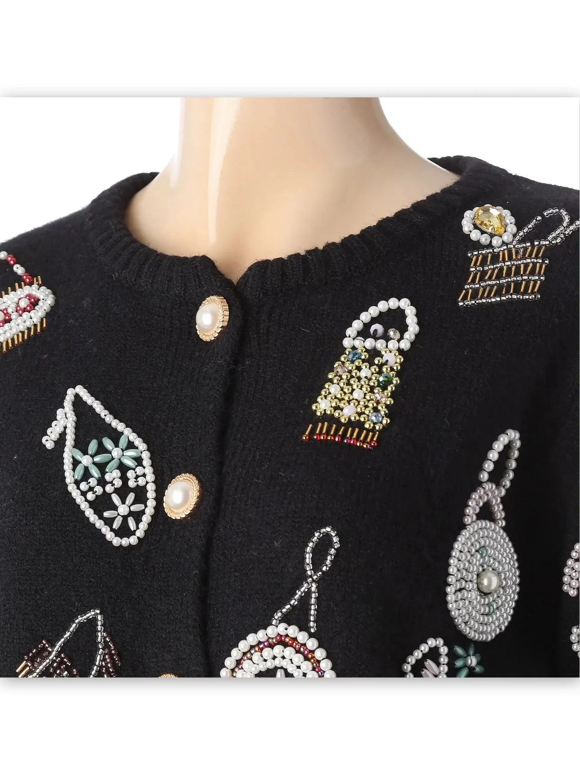 Bead-Embellished Wool-Blend Cardigan Sweater