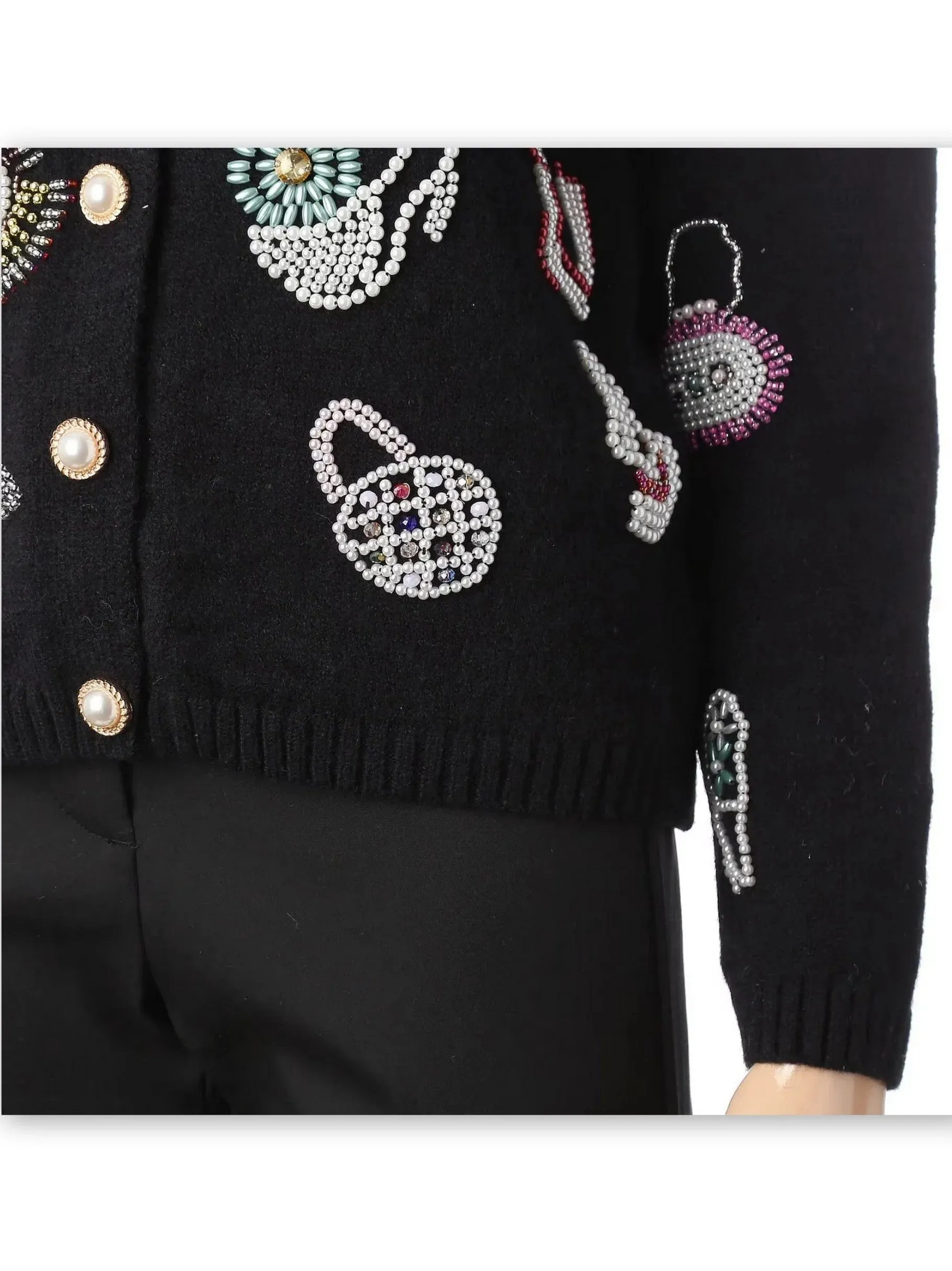 Bead-Embellished Wool-Blend Cardigan Sweater