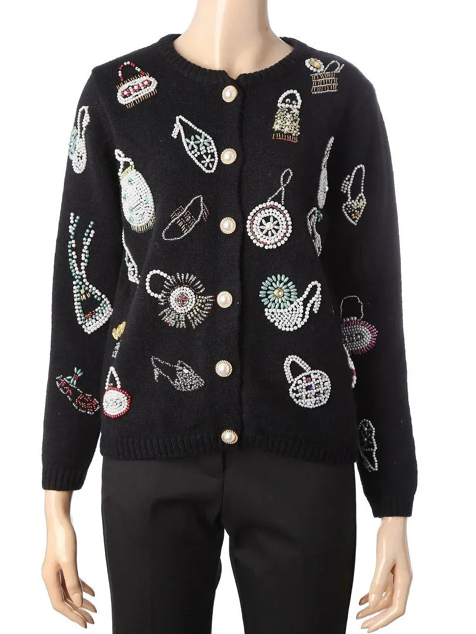 Bead-Embellished Wool-Blend Cardigan Sweater