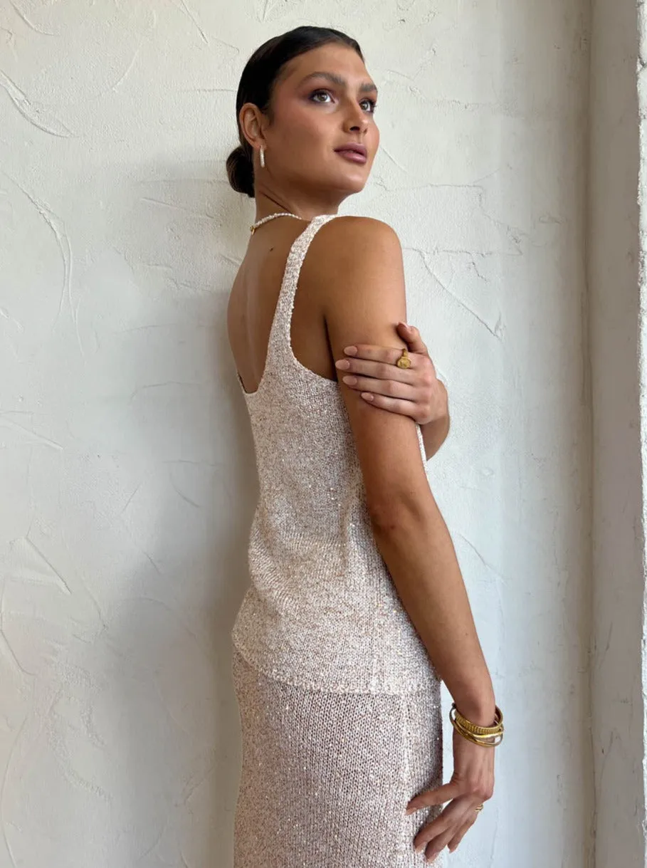 Bec and Bridge Sadie Sequin Knit Maxi Skirt in Golden