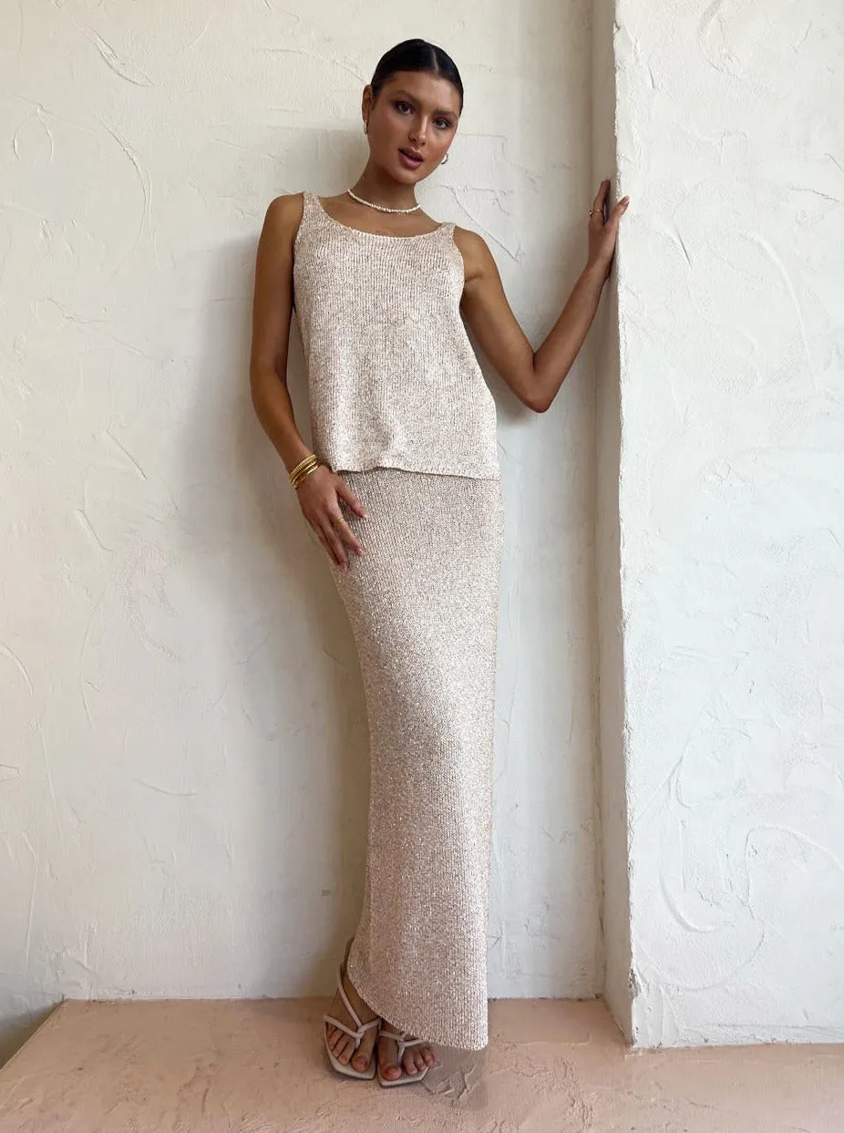 Bec and Bridge Sadie Sequin Knit Maxi Skirt in Golden