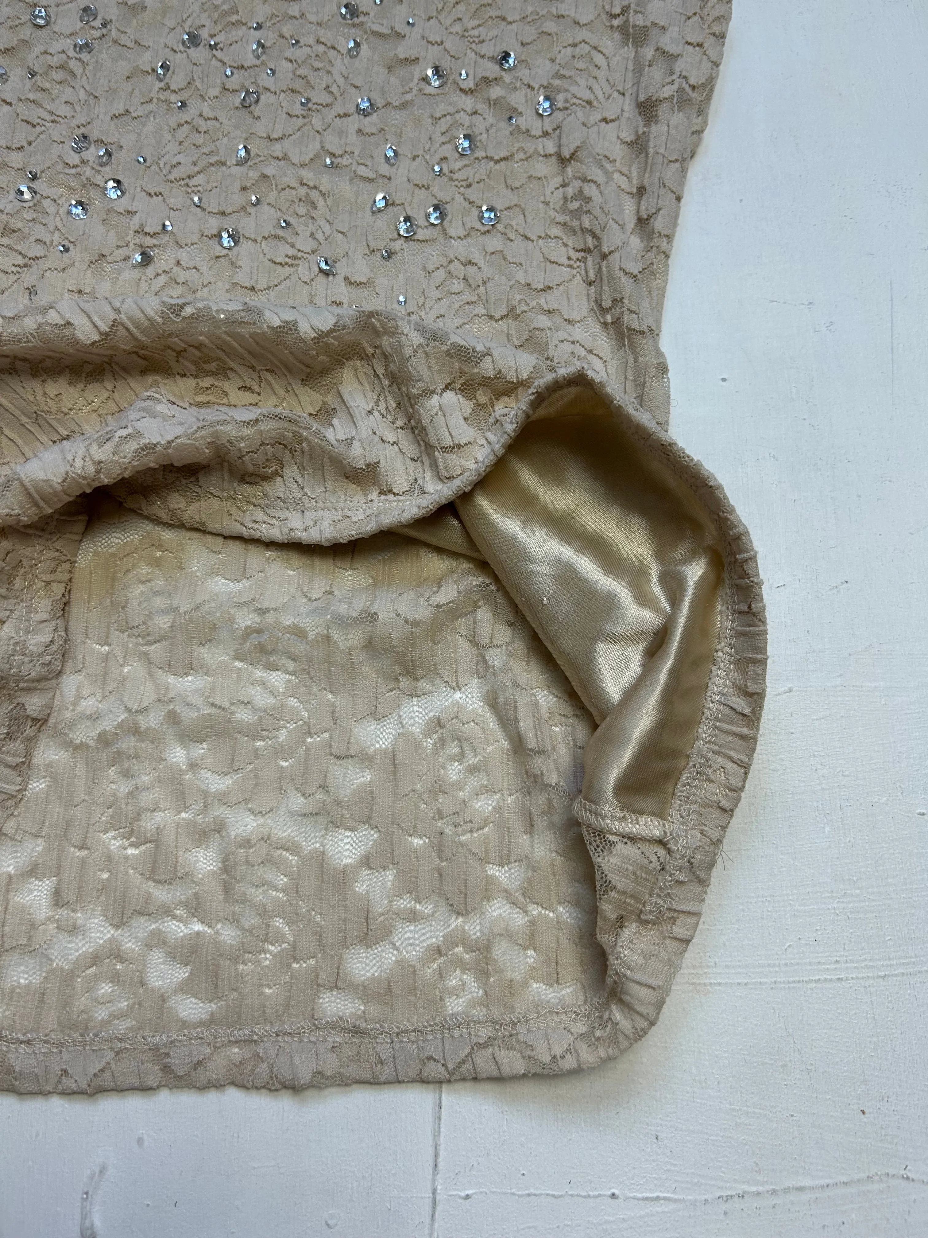Beige lace detail tank top (S)