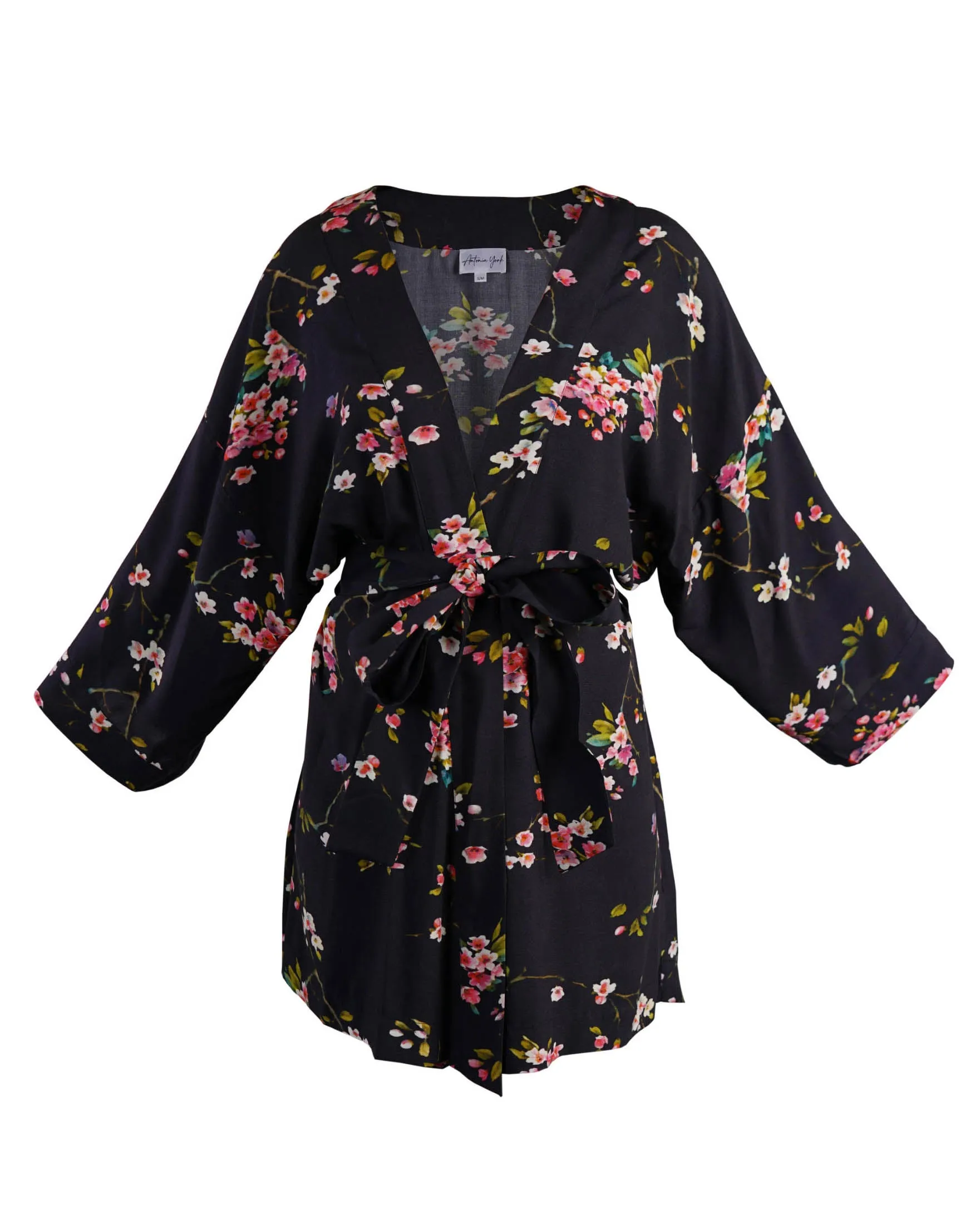 Black & Pink Kimono | Coco Cherry Blossom Print Robe