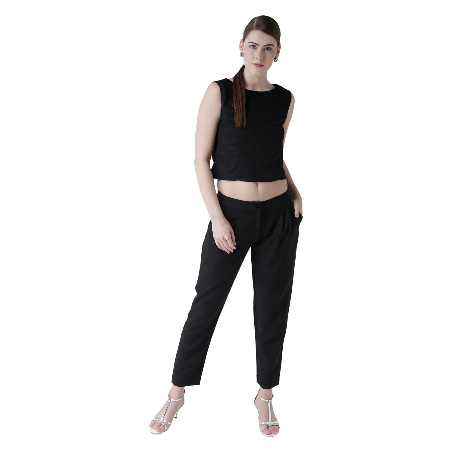 Black Crop Top With Beads