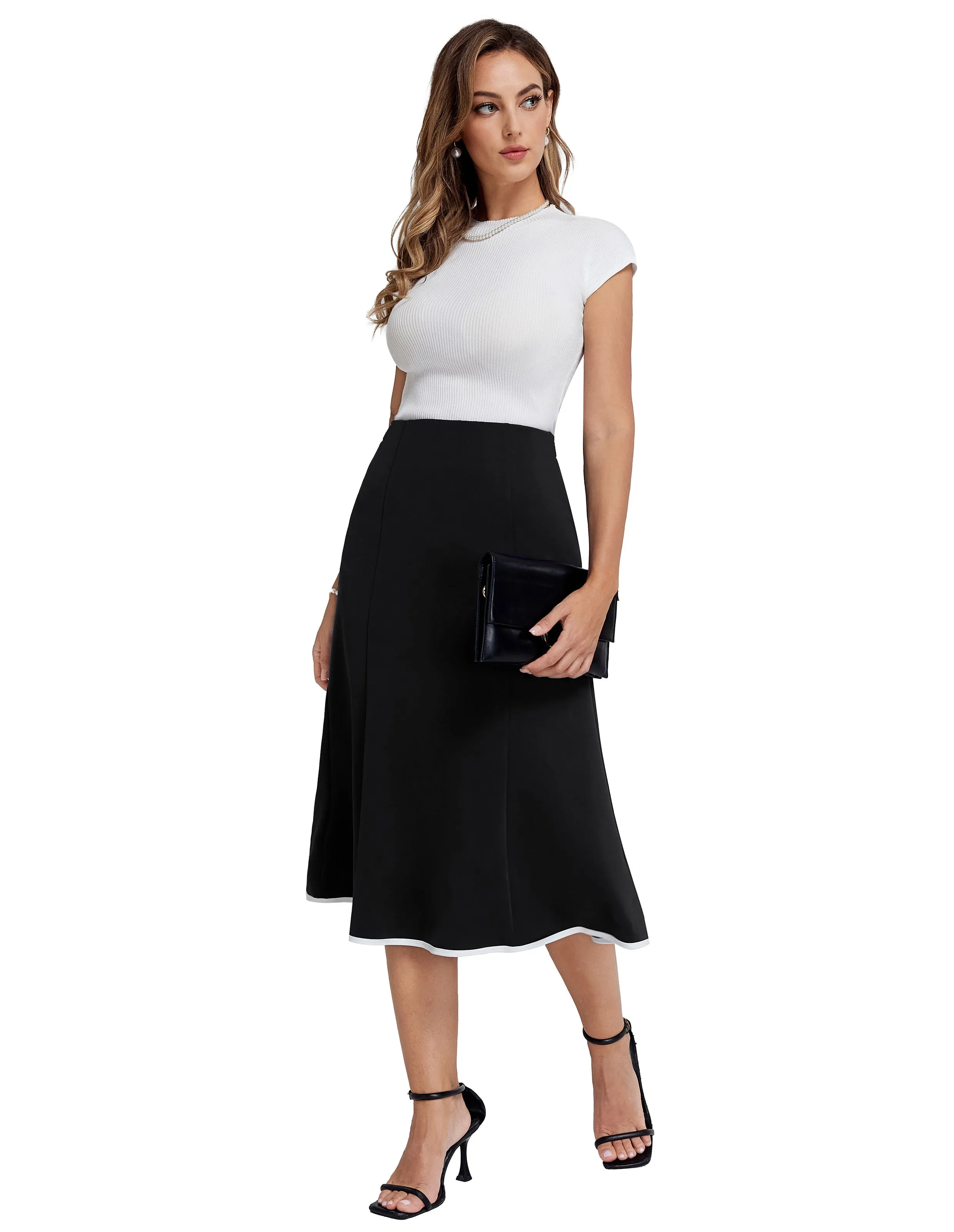 BP Women Mermaid Hem Skirt Elastic Waistline Mid-Calf Bodycon Skirt