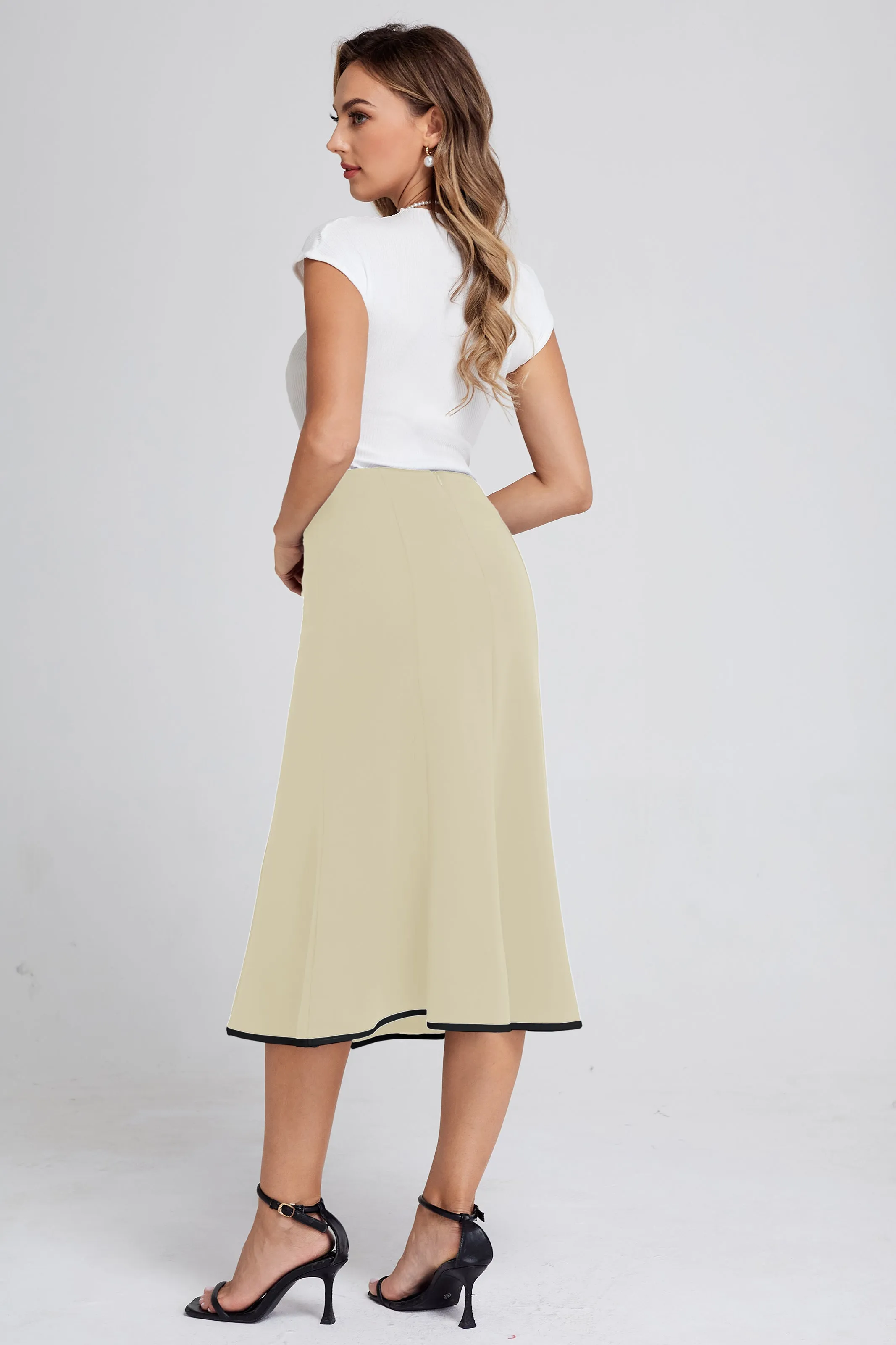BP Women Mermaid Hem Skirt Elastic Waistline Mid-Calf Bodycon Skirt