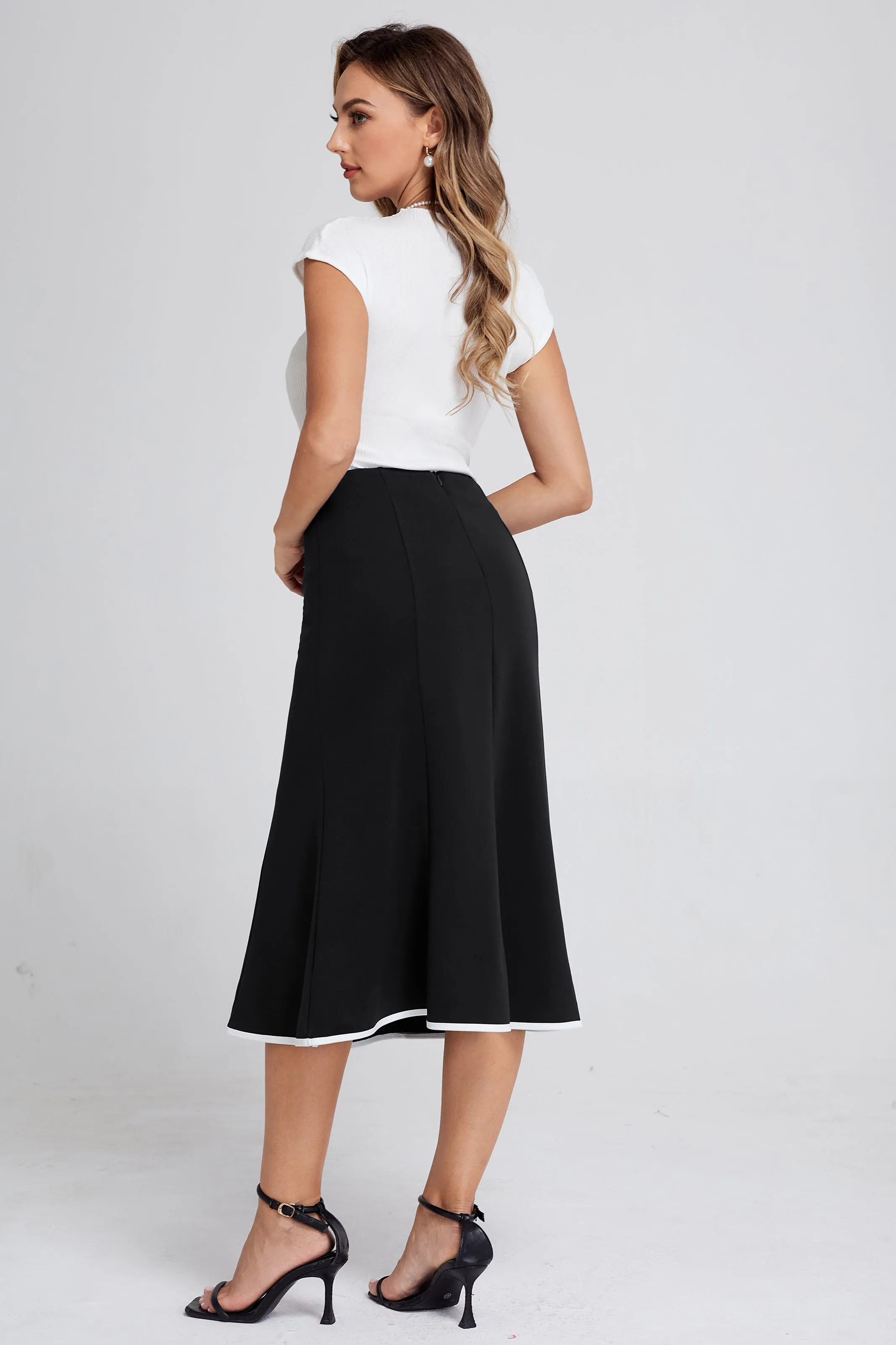 BP Women Mermaid Hem Skirt Elastic Waistline Mid-Calf Bodycon Skirt