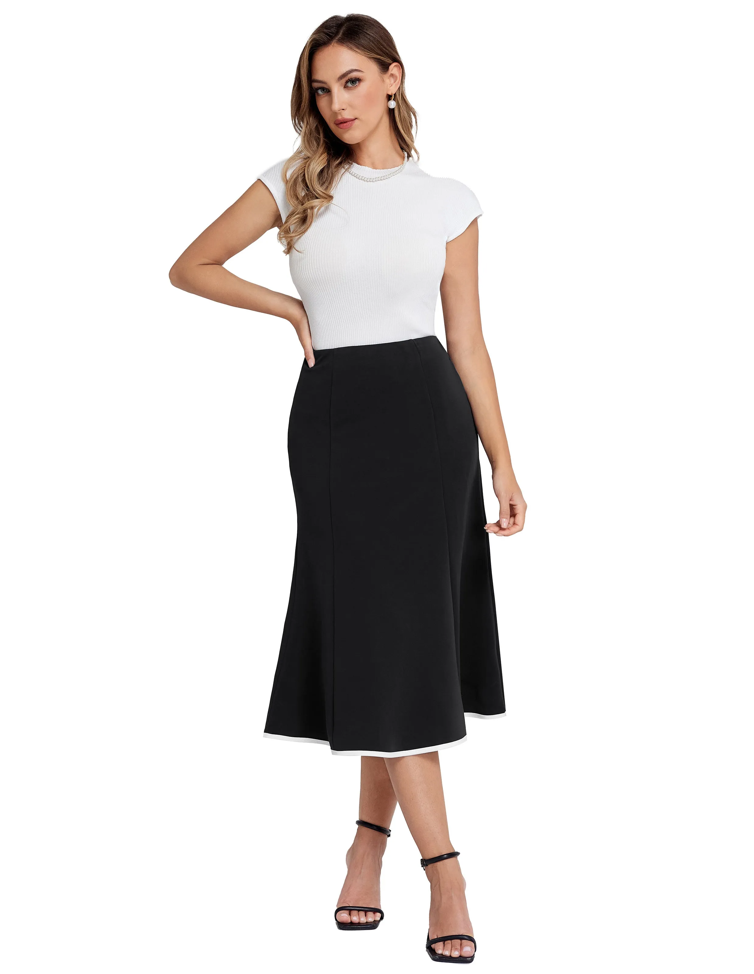 BP Women Mermaid Hem Skirt Elastic Waistline Mid-Calf Bodycon Skirt