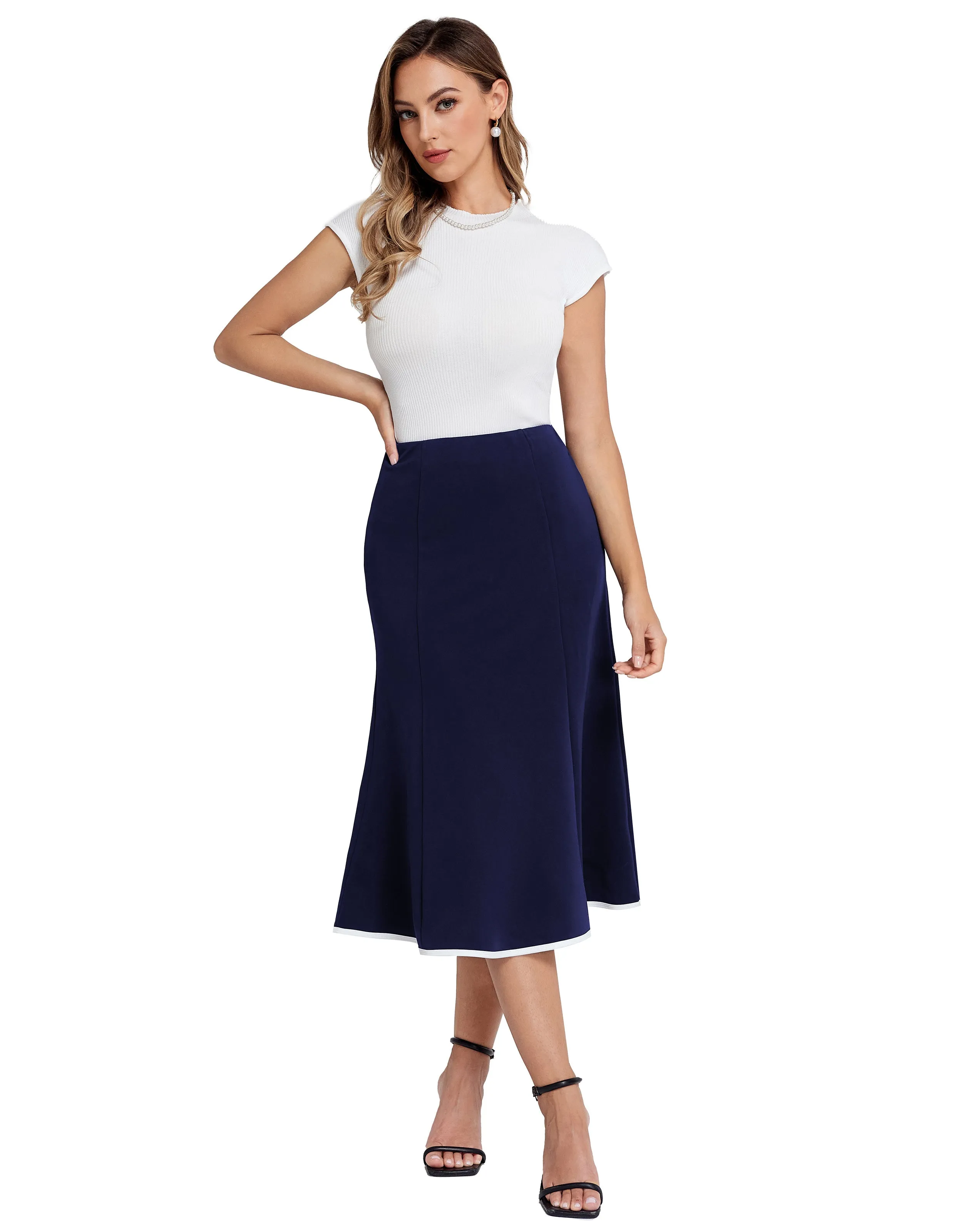 BP Women Mermaid Hem Skirt Elastic Waistline Mid-Calf Bodycon Skirt