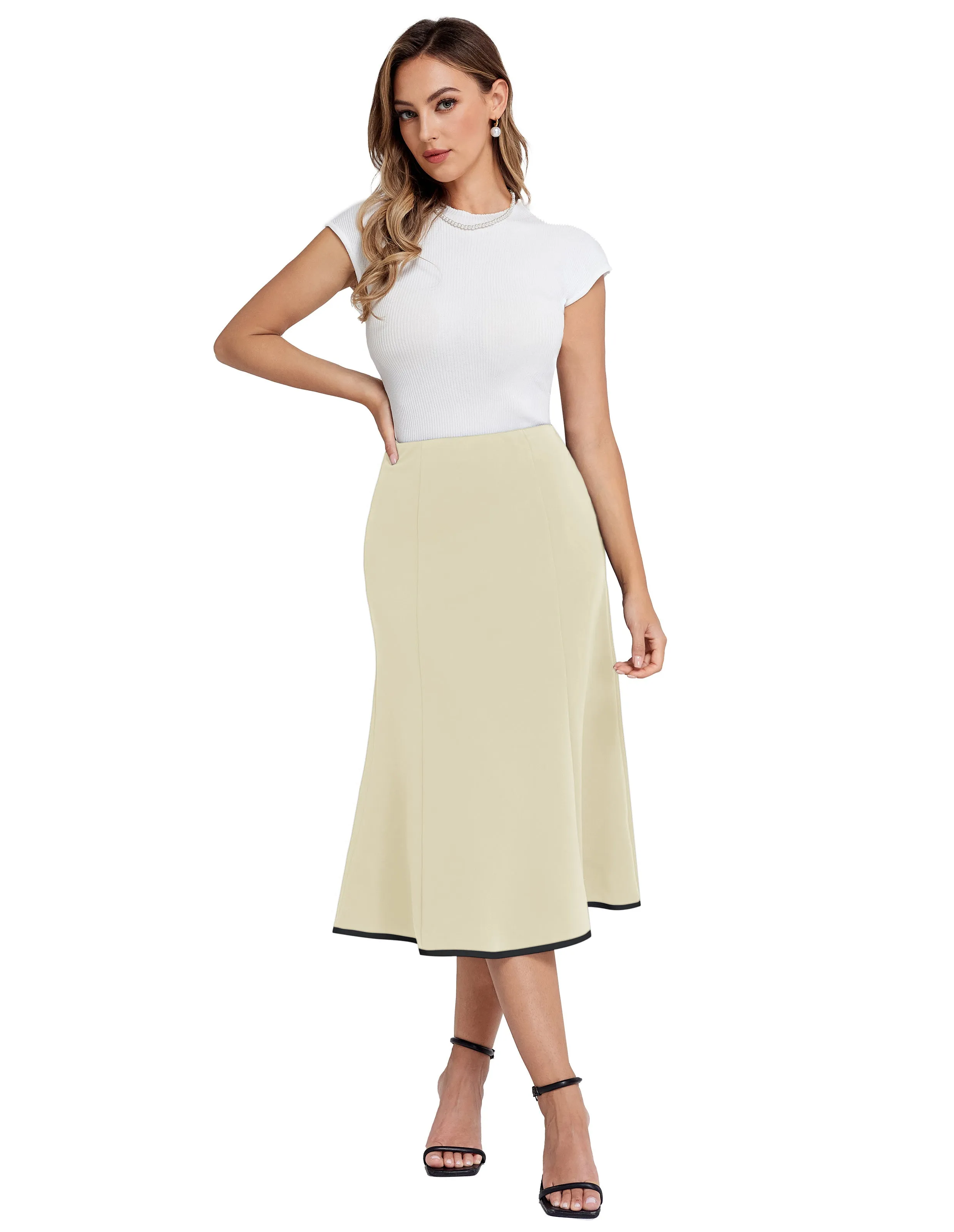 BP Women Mermaid Hem Skirt Elastic Waistline Mid-Calf Bodycon Skirt