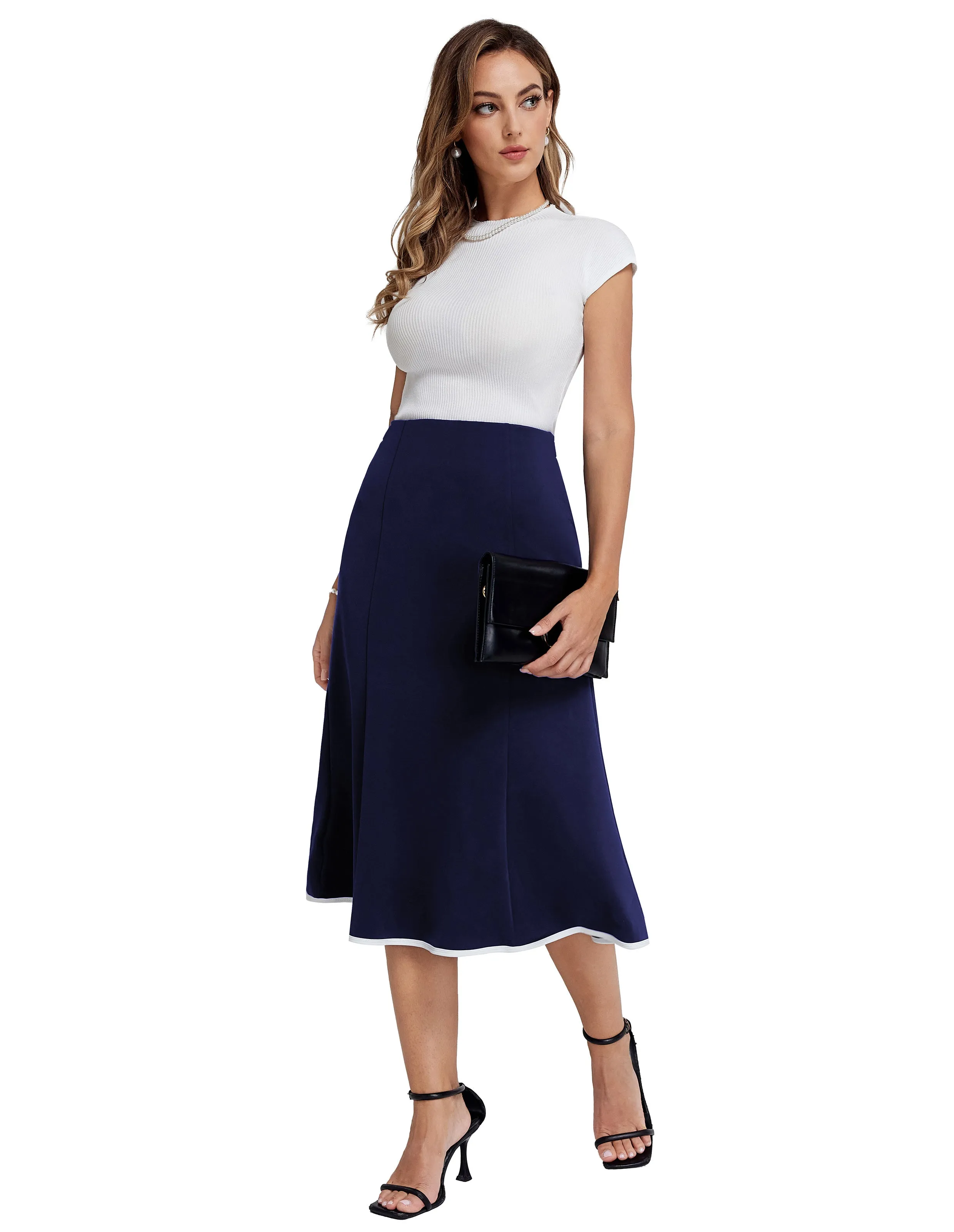 BP Women Mermaid Hem Skirt Elastic Waistline Mid-Calf Bodycon Skirt