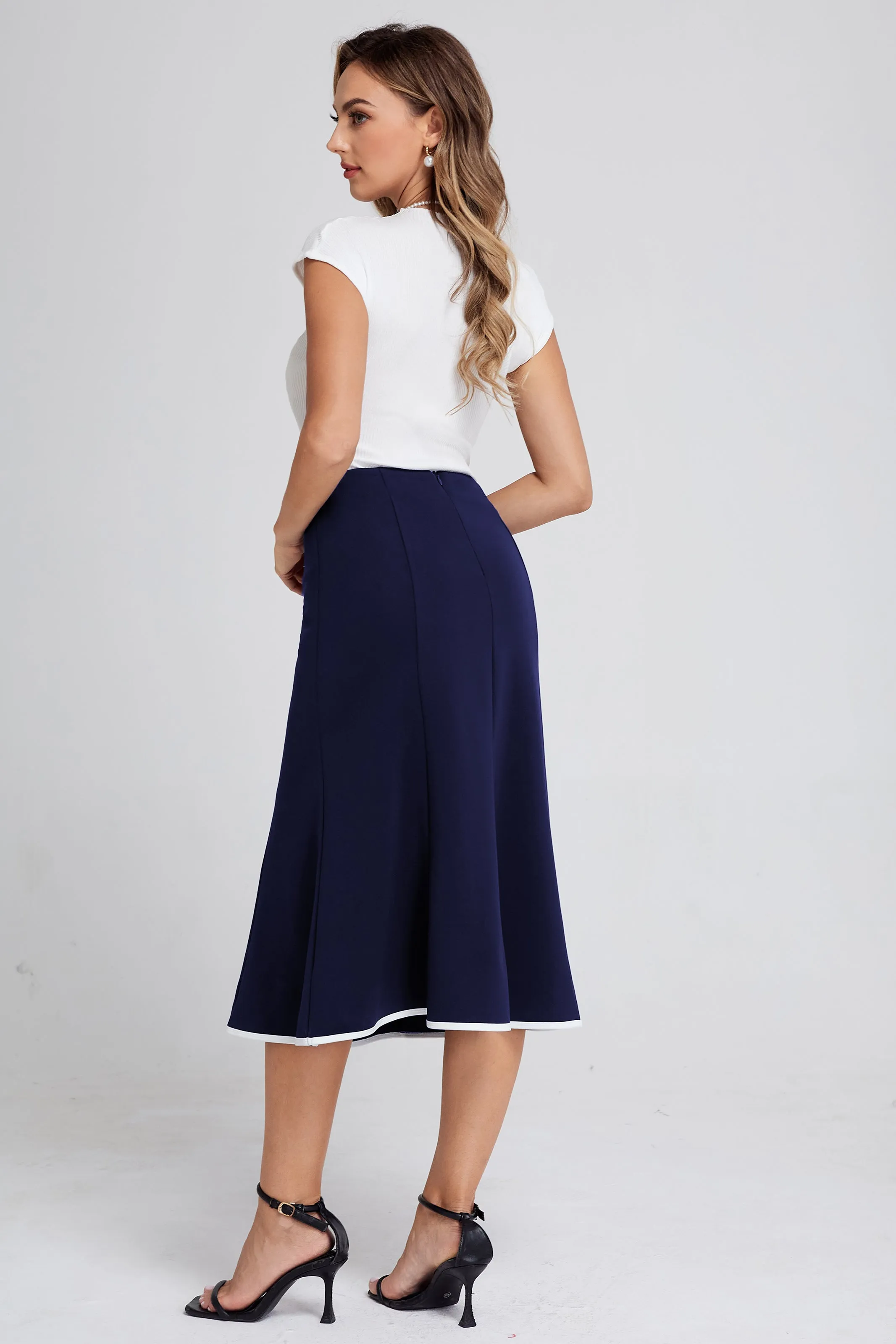 BP Women Mermaid Hem Skirt Elastic Waistline Mid-Calf Bodycon Skirt