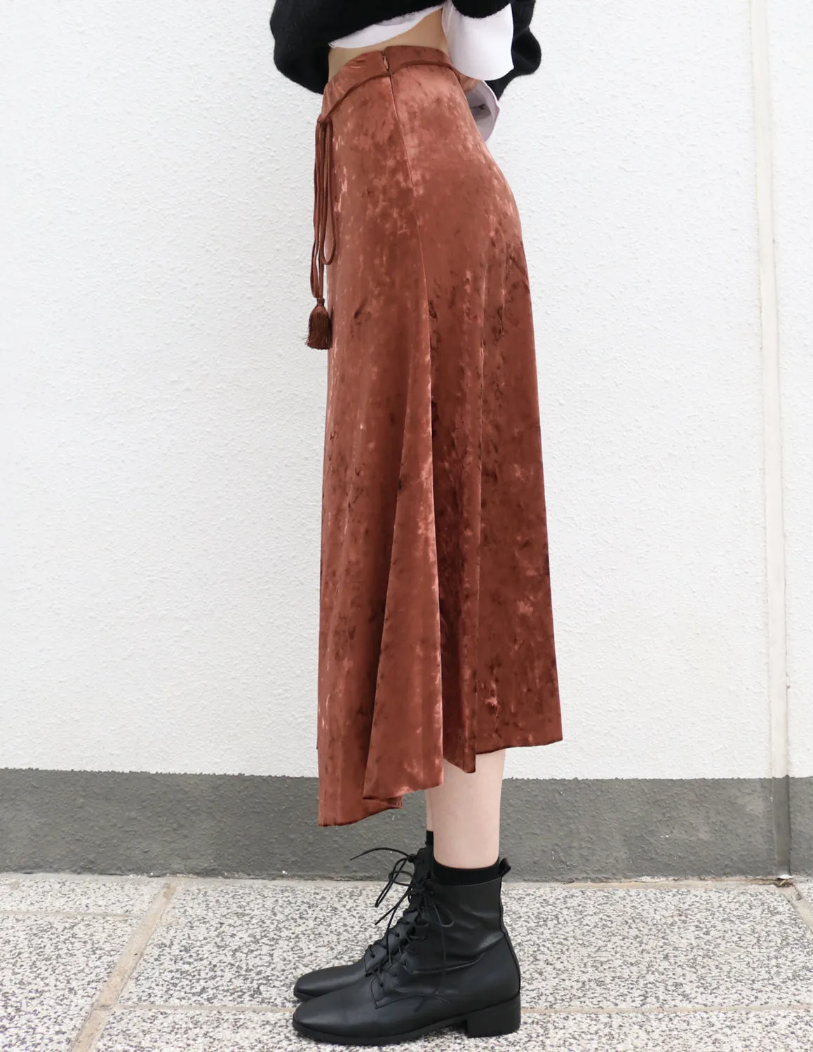 Brown Velvet Maxi Skirt