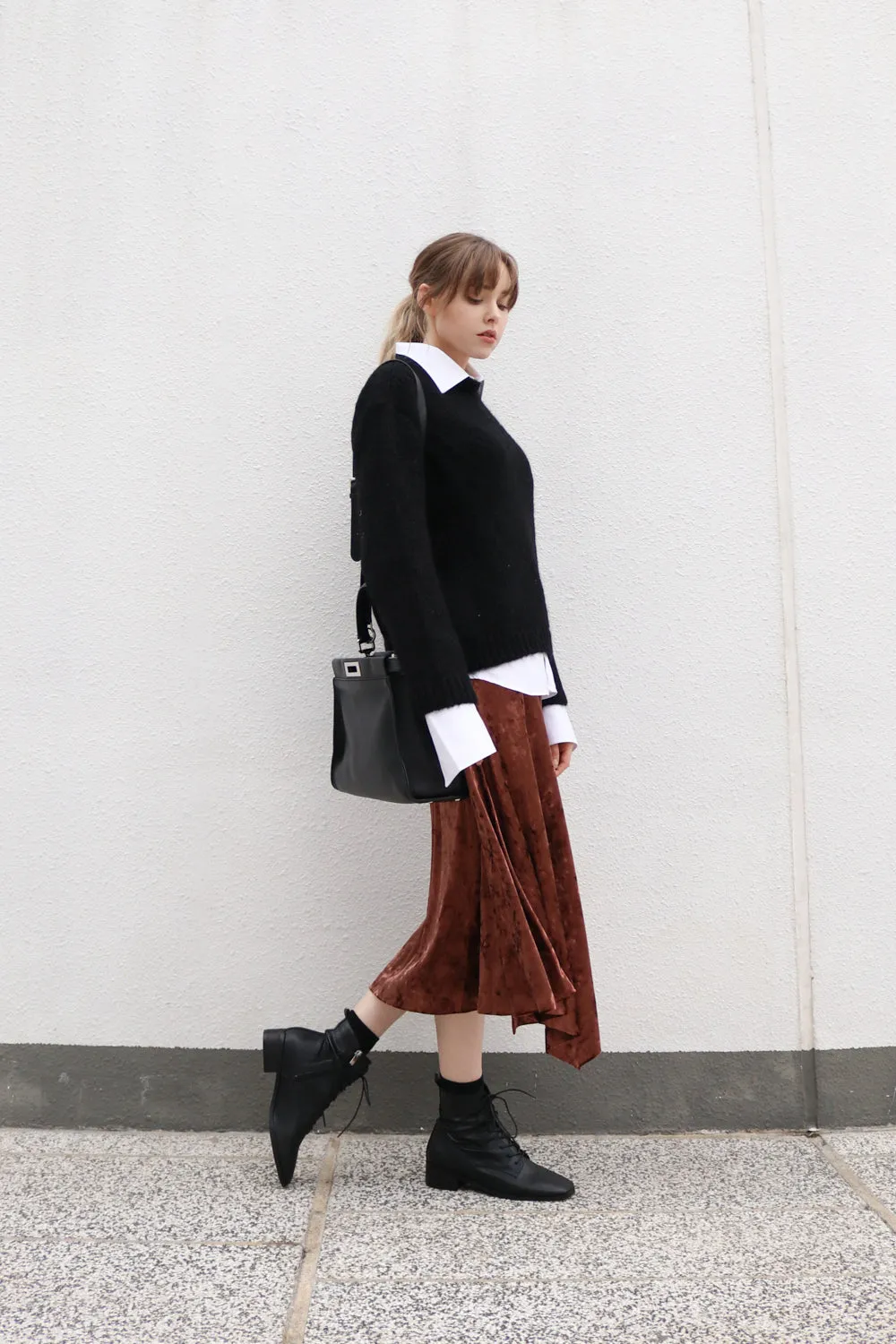 Brown Velvet Maxi Skirt