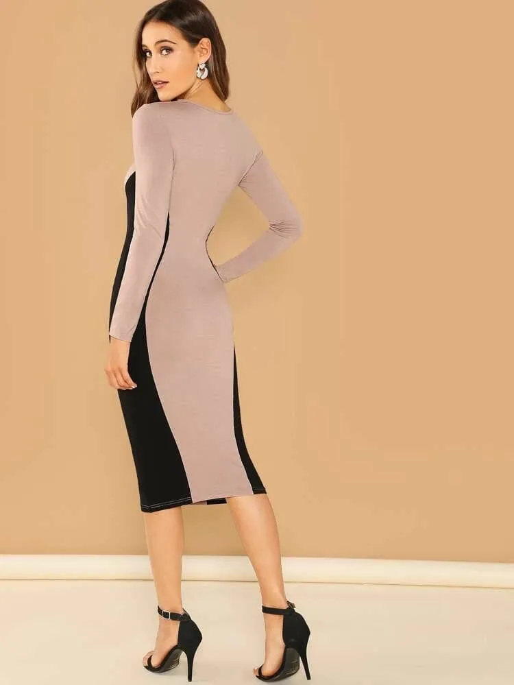 Contrast Panel Pencil Dress