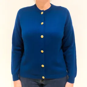 Deep Petrol Blue Vintage Cashmere Crew Neck Cardigan Large