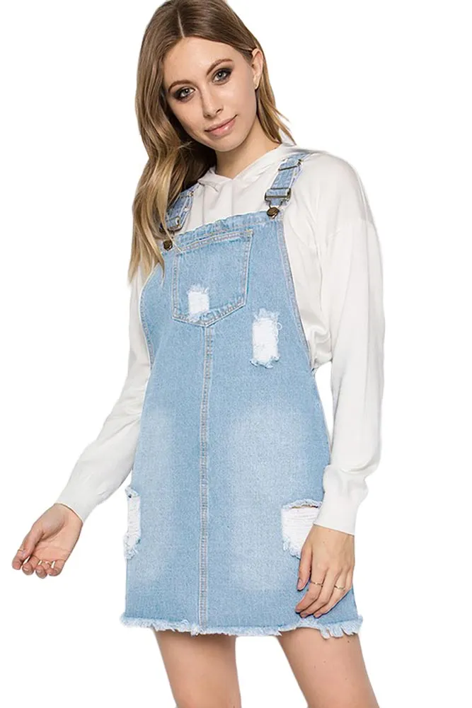 Destroyed Denim Overall Dress