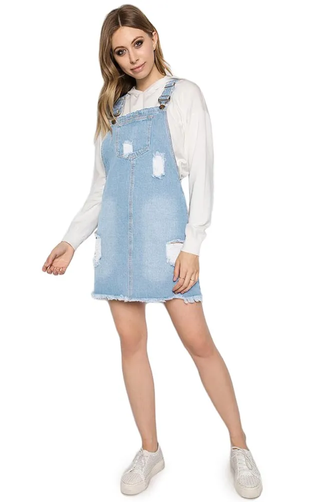 Destroyed Denim Overall Dress