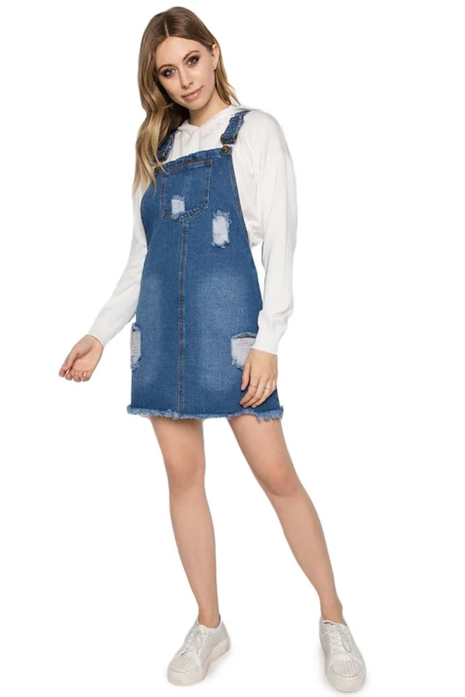 Destroyed Denim Overall Dress