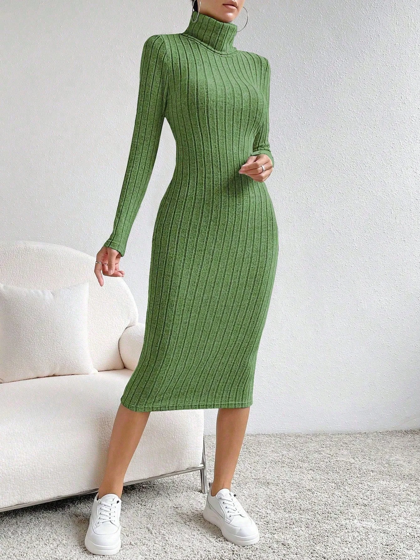 Essnce High Neck Ribbed Knit Bodycon Dress