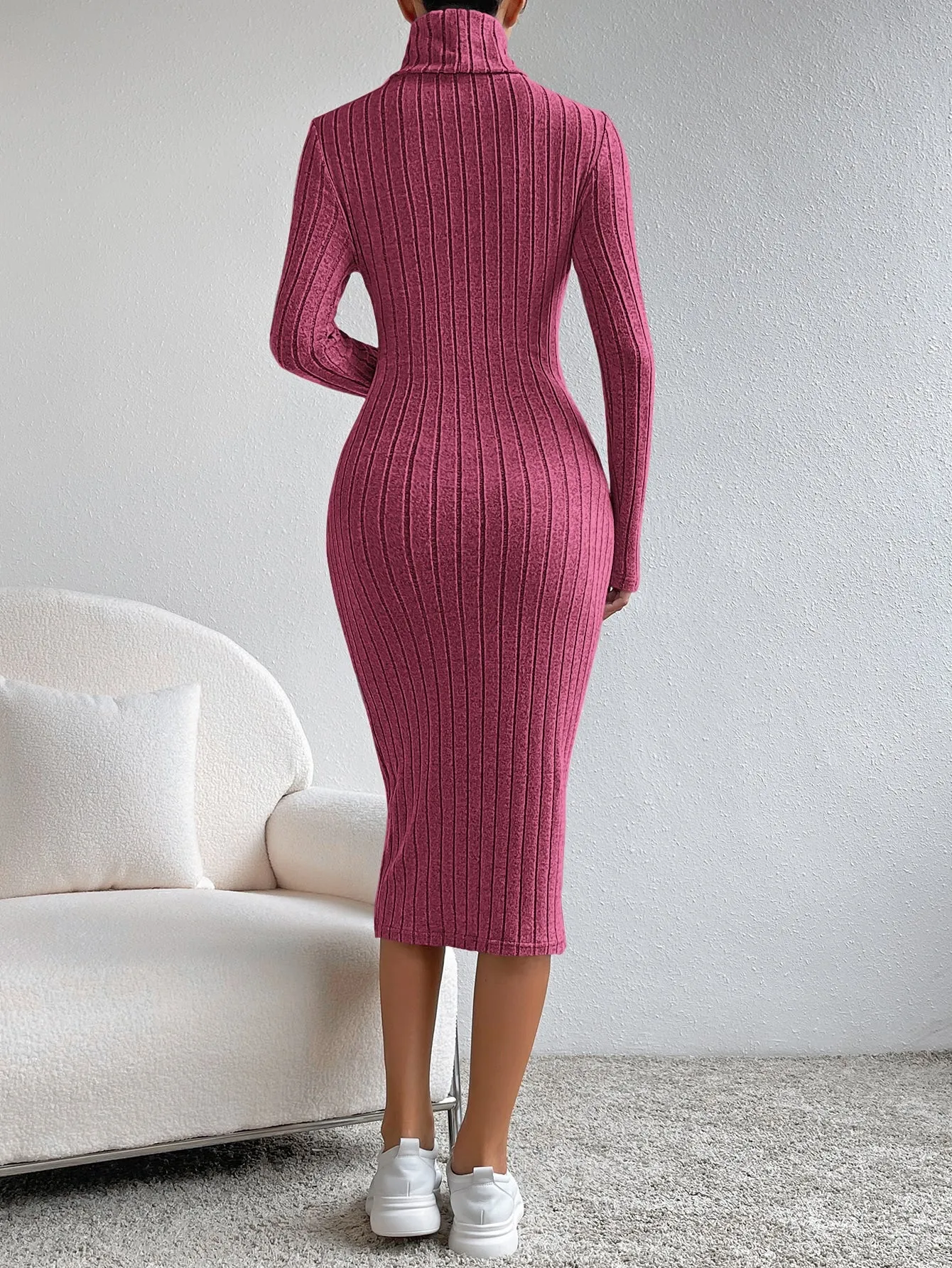 Essnce High Neck Ribbed Knit Bodycon Dress