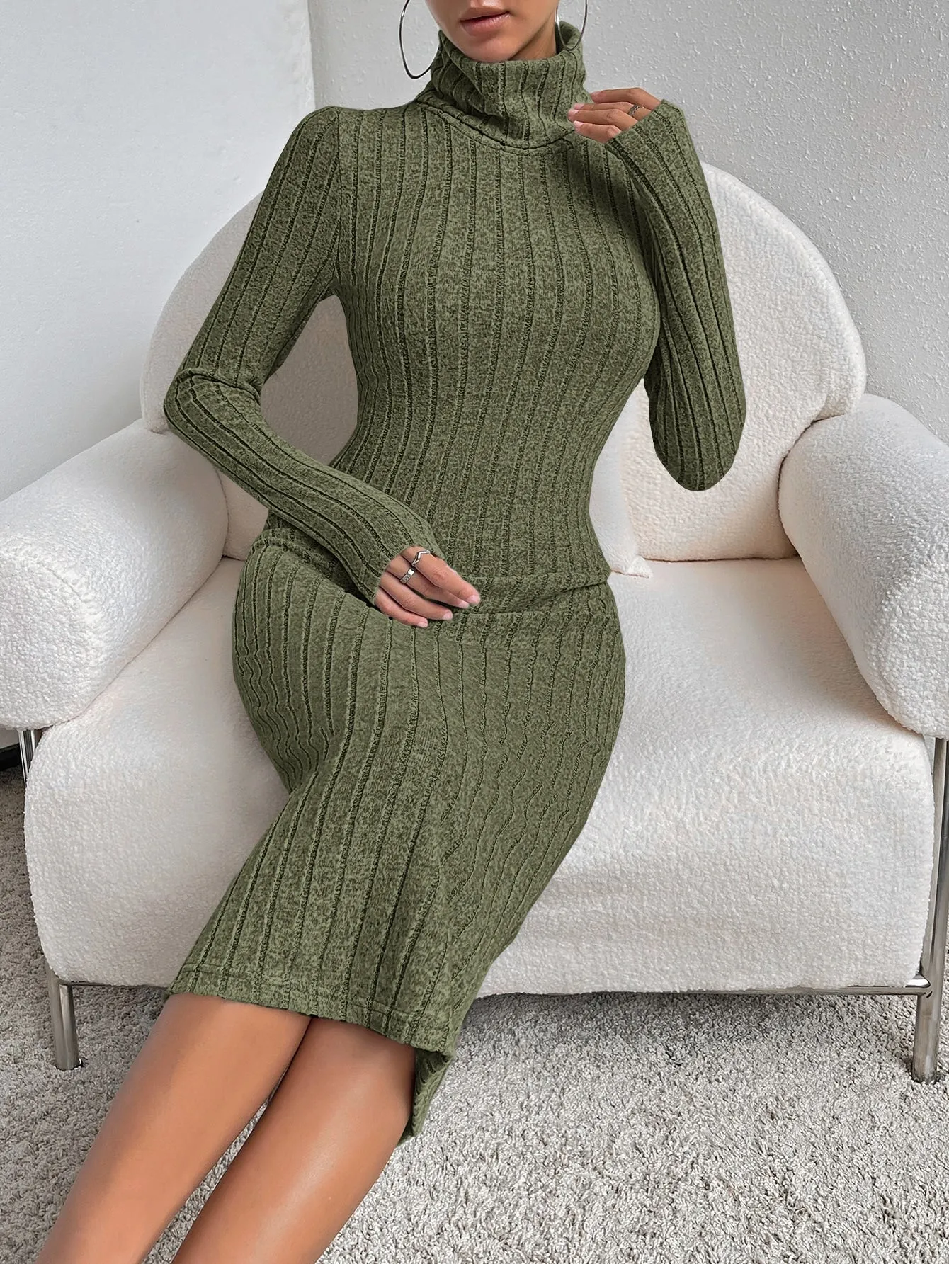 Essnce High Neck Ribbed Knit Bodycon Dress