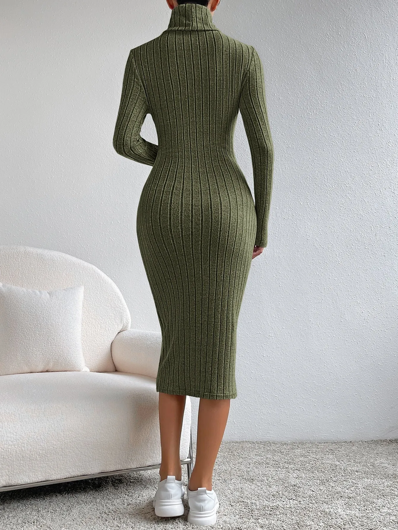Essnce High Neck Ribbed Knit Bodycon Dress