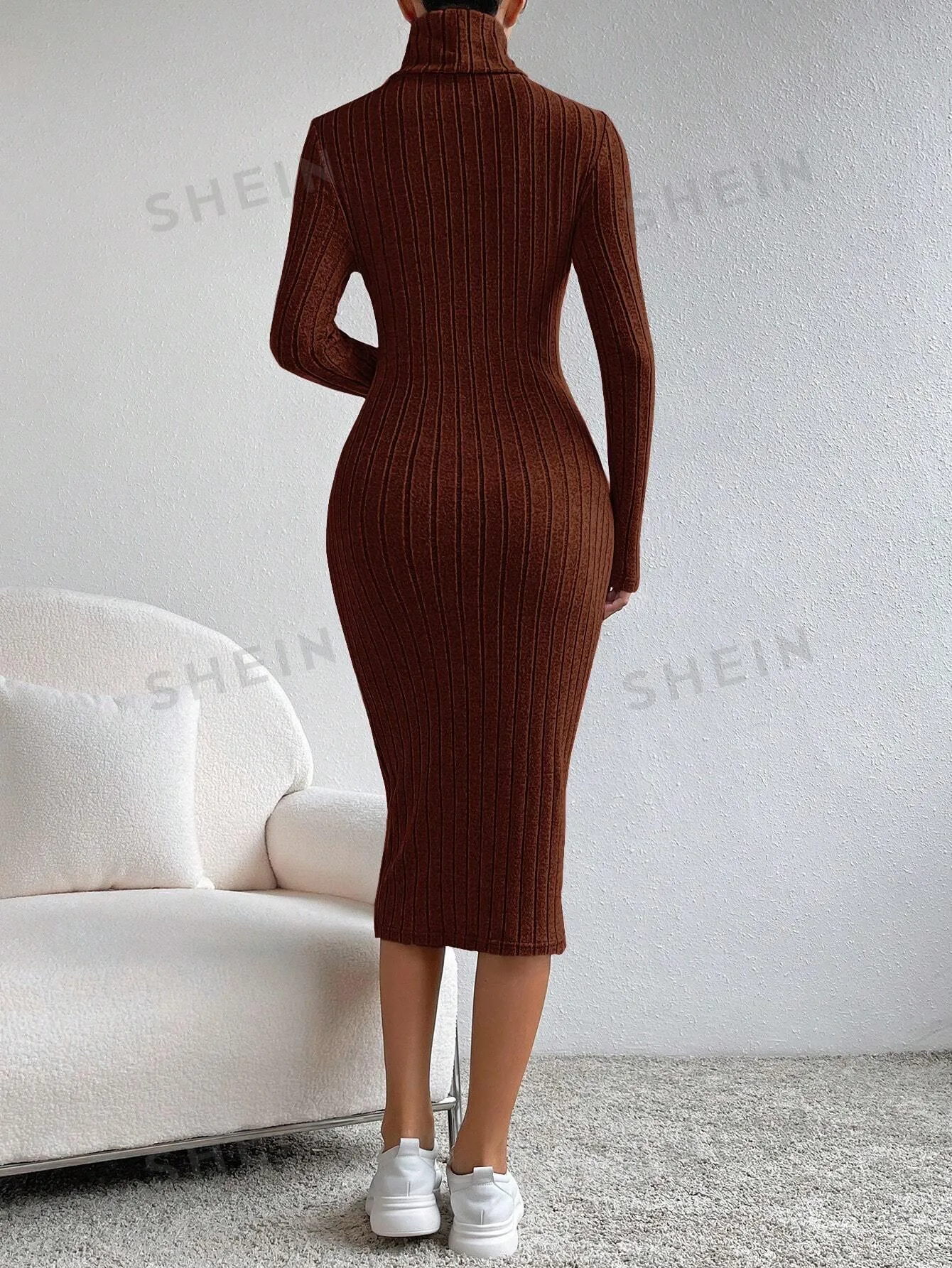 Essnce High Neck Ribbed Knit Bodycon Dress