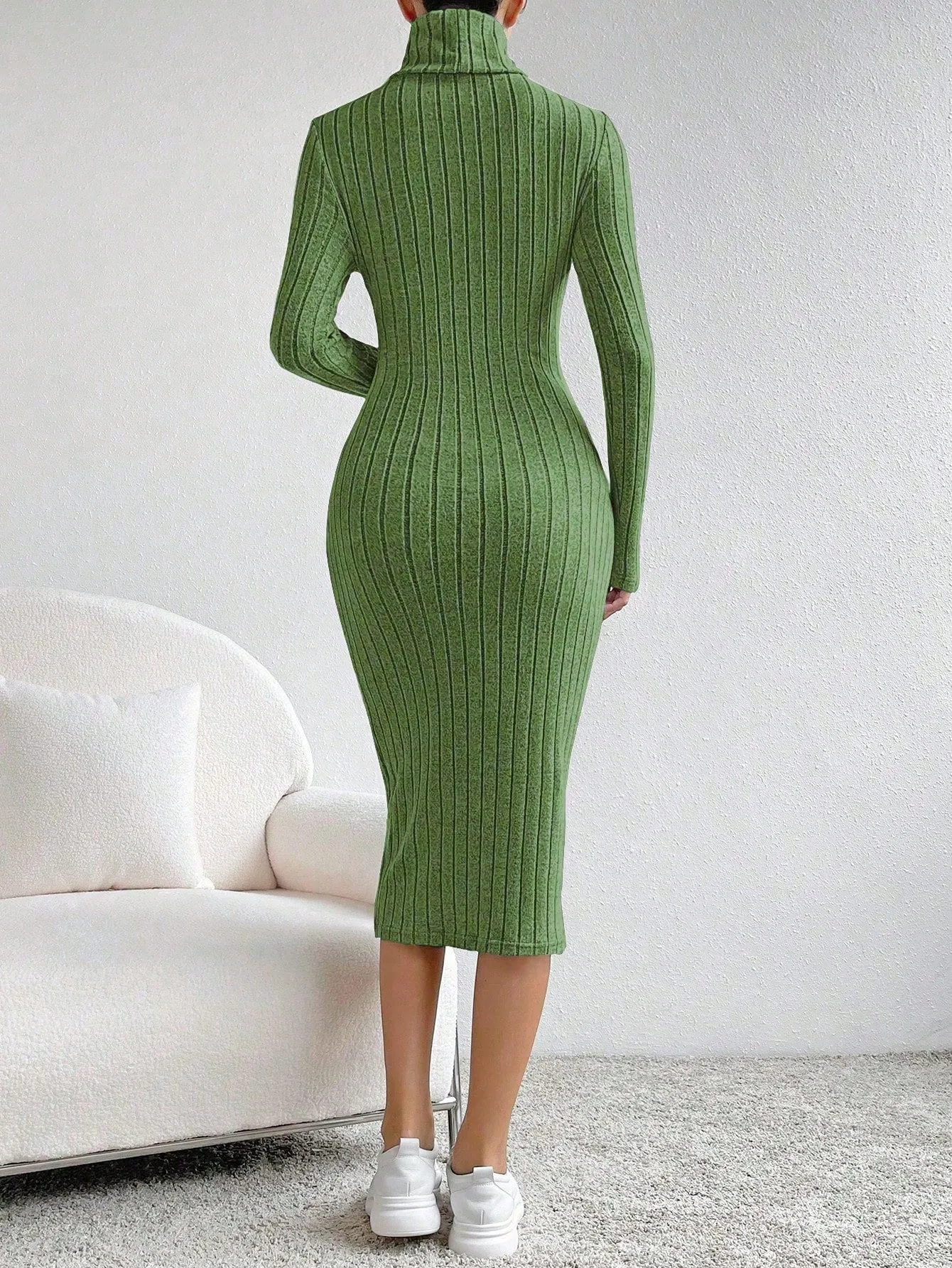 Essnce High Neck Ribbed Knit Bodycon Dress