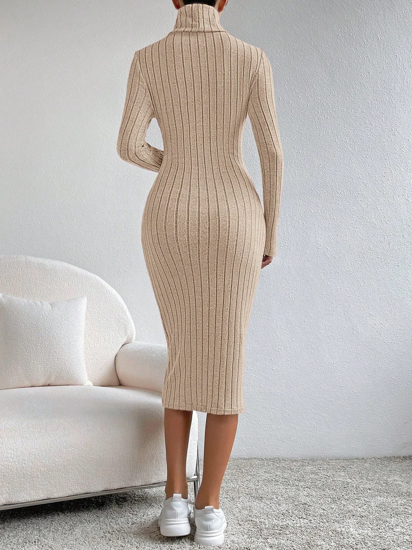 Essnce High Neck Ribbed Knit Bodycon Dress