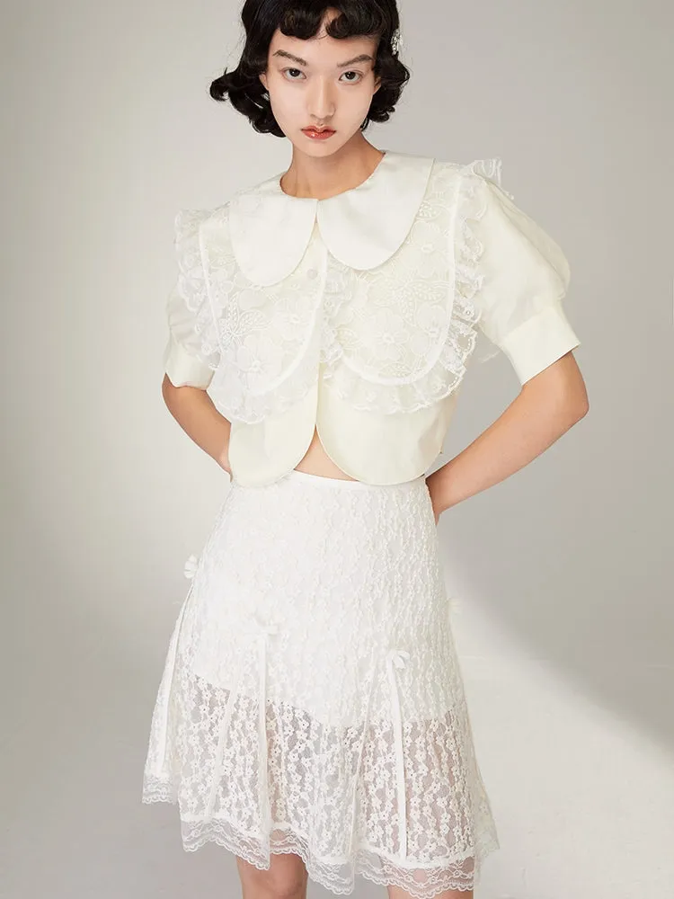 Floral Bow Lace Short Skirt