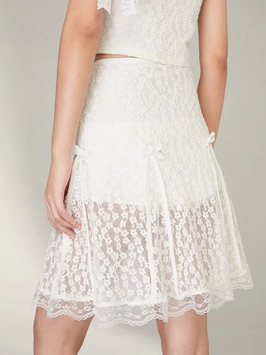 Floral Bow Lace Short Skirt