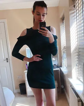 Frilled Cold Shoulder bodycon dress (Green)