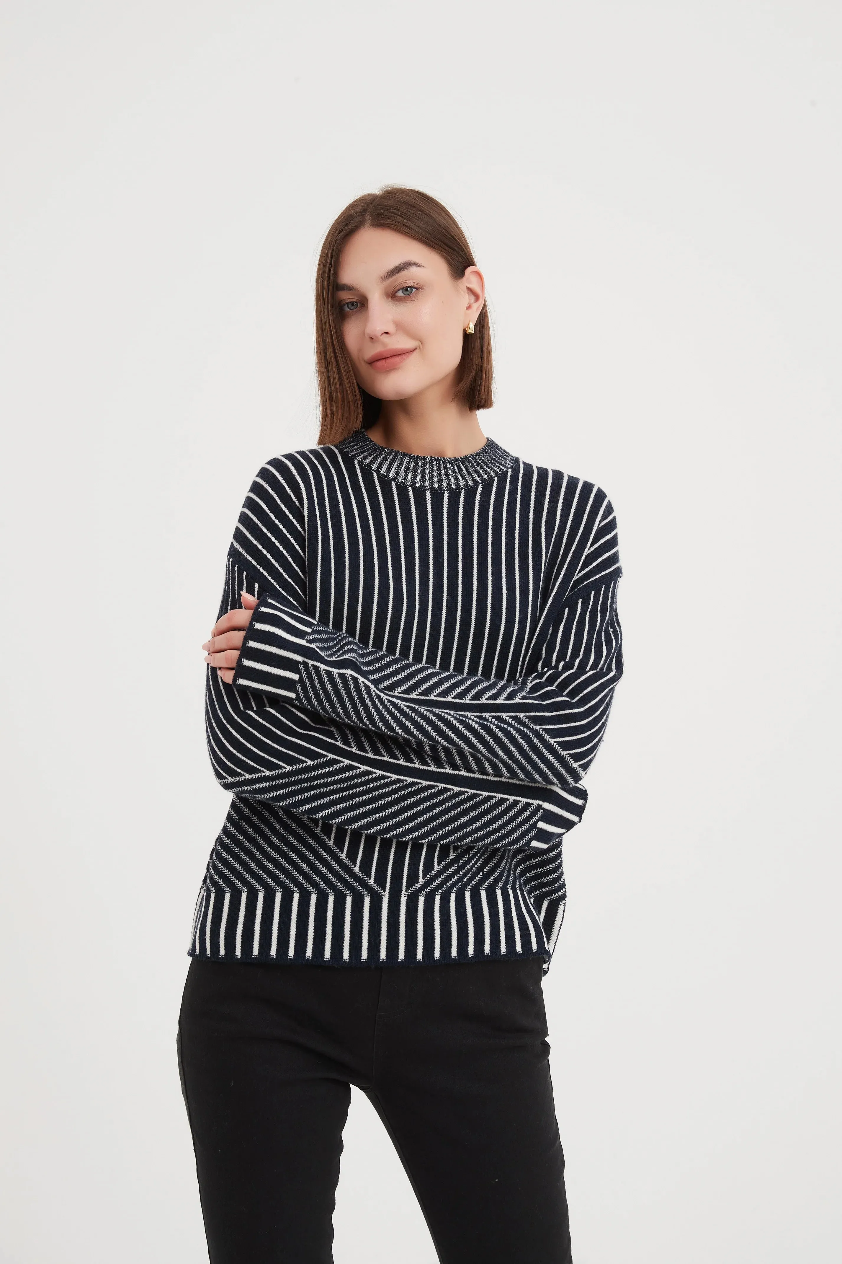 Geometric Stripe Knit Navy