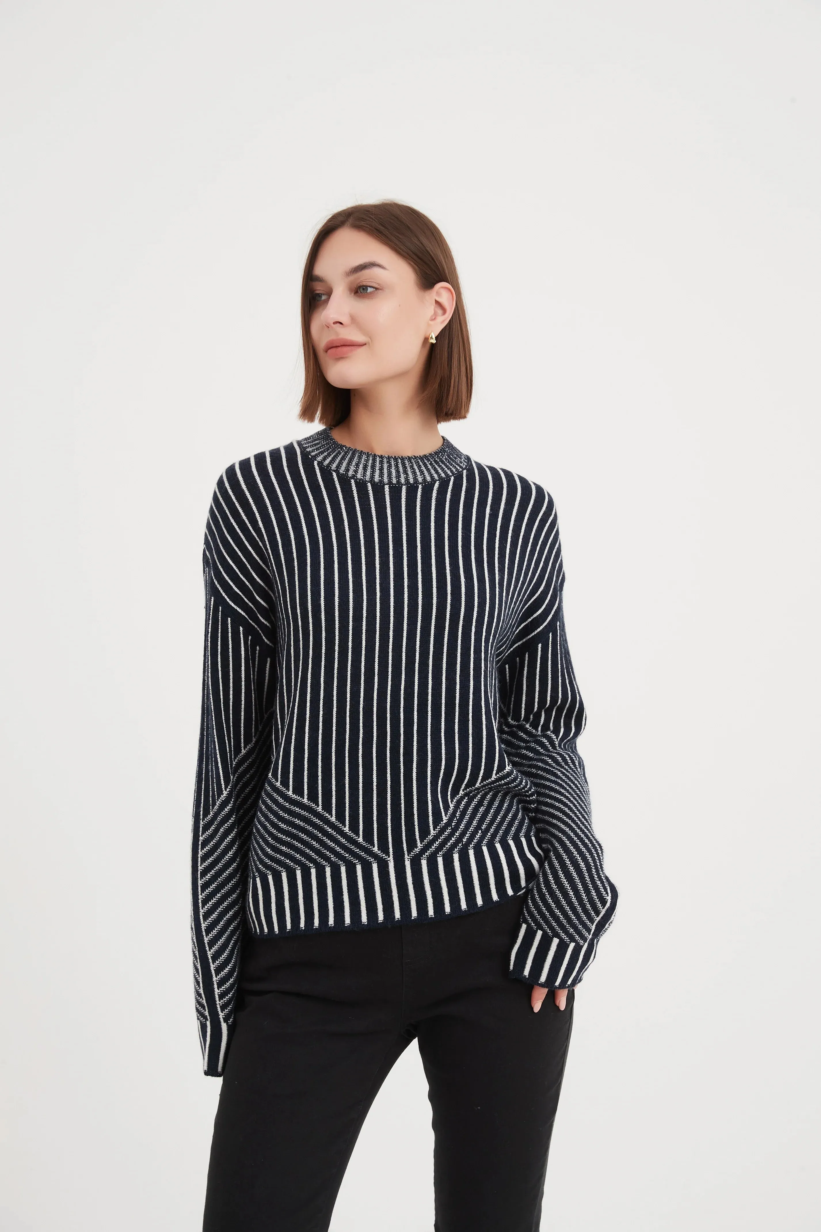 Geometric Stripe Knit Navy