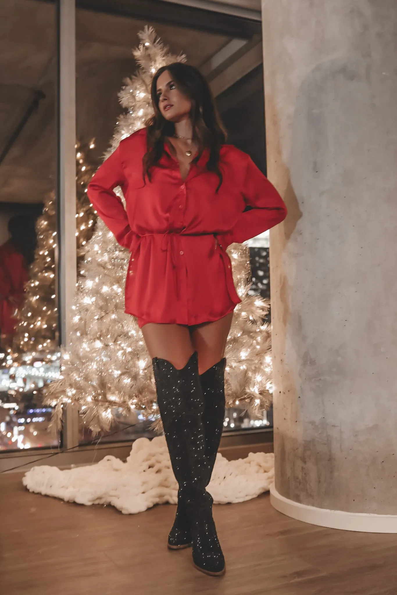 Giving Beverly Hills Satin Button Up Romper Dress