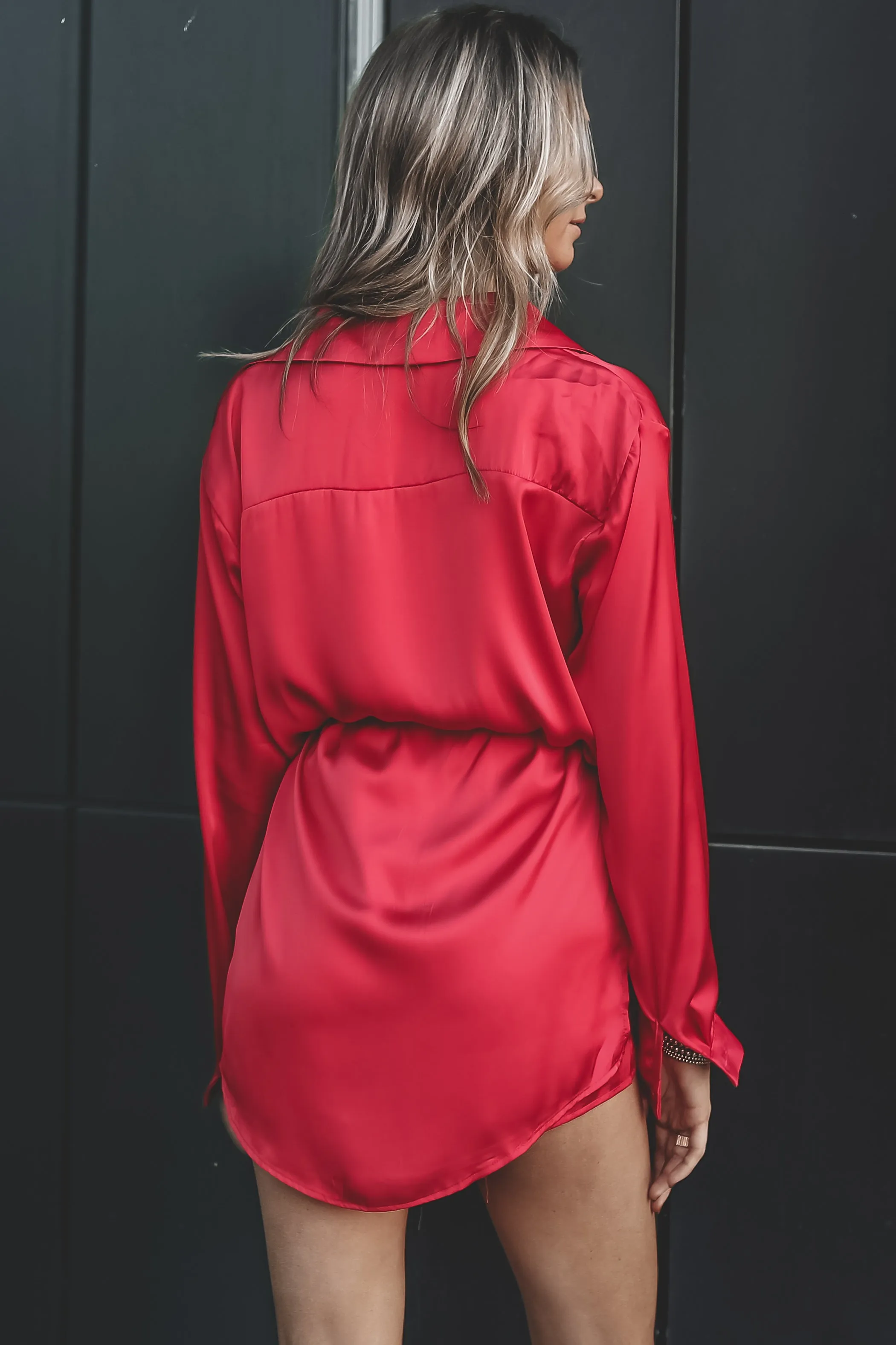 Giving Beverly Hills Satin Button Up Romper Dress