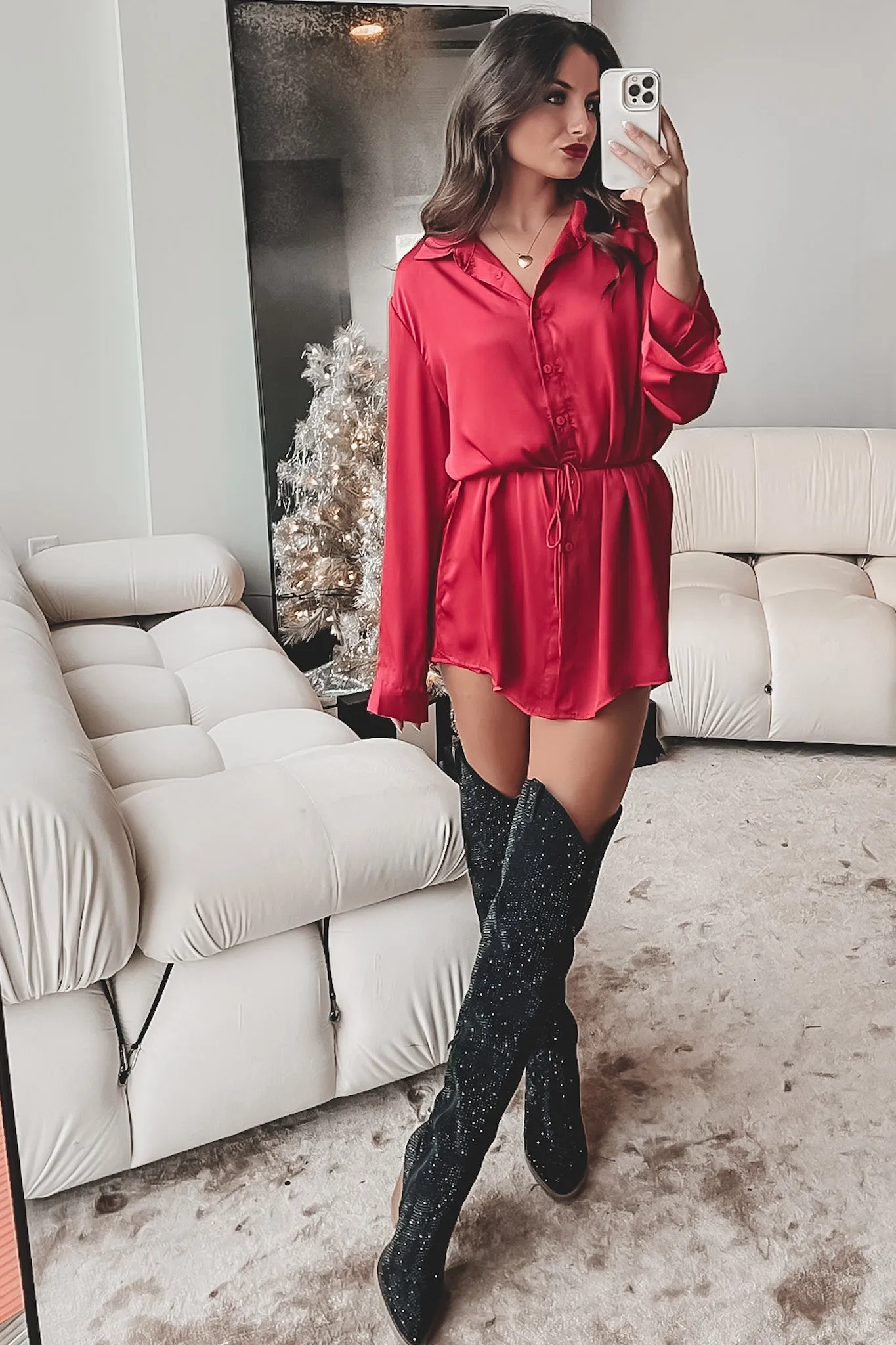 Giving Beverly Hills Satin Button Up Romper Dress