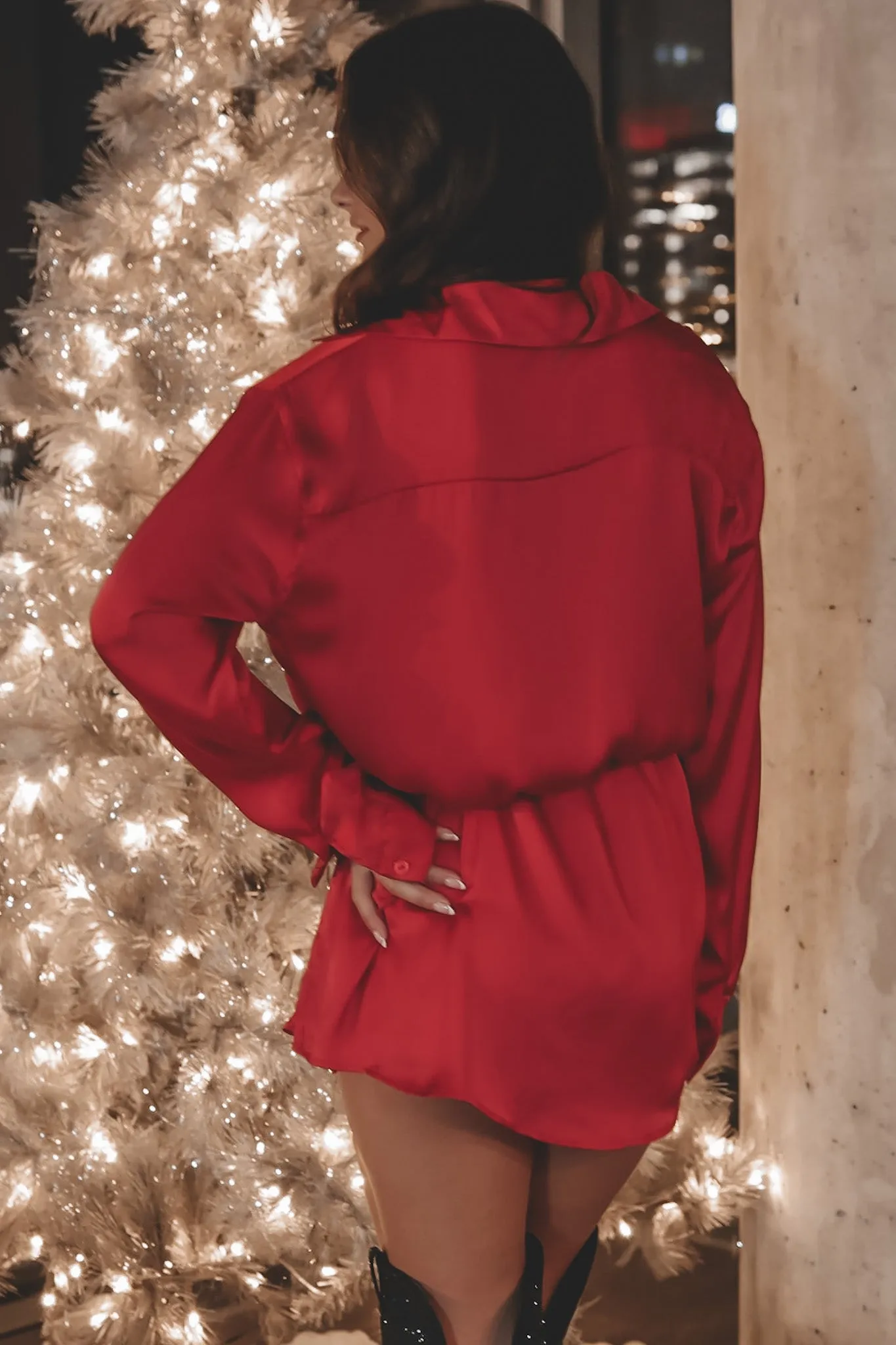 Giving Beverly Hills Satin Button Up Romper Dress