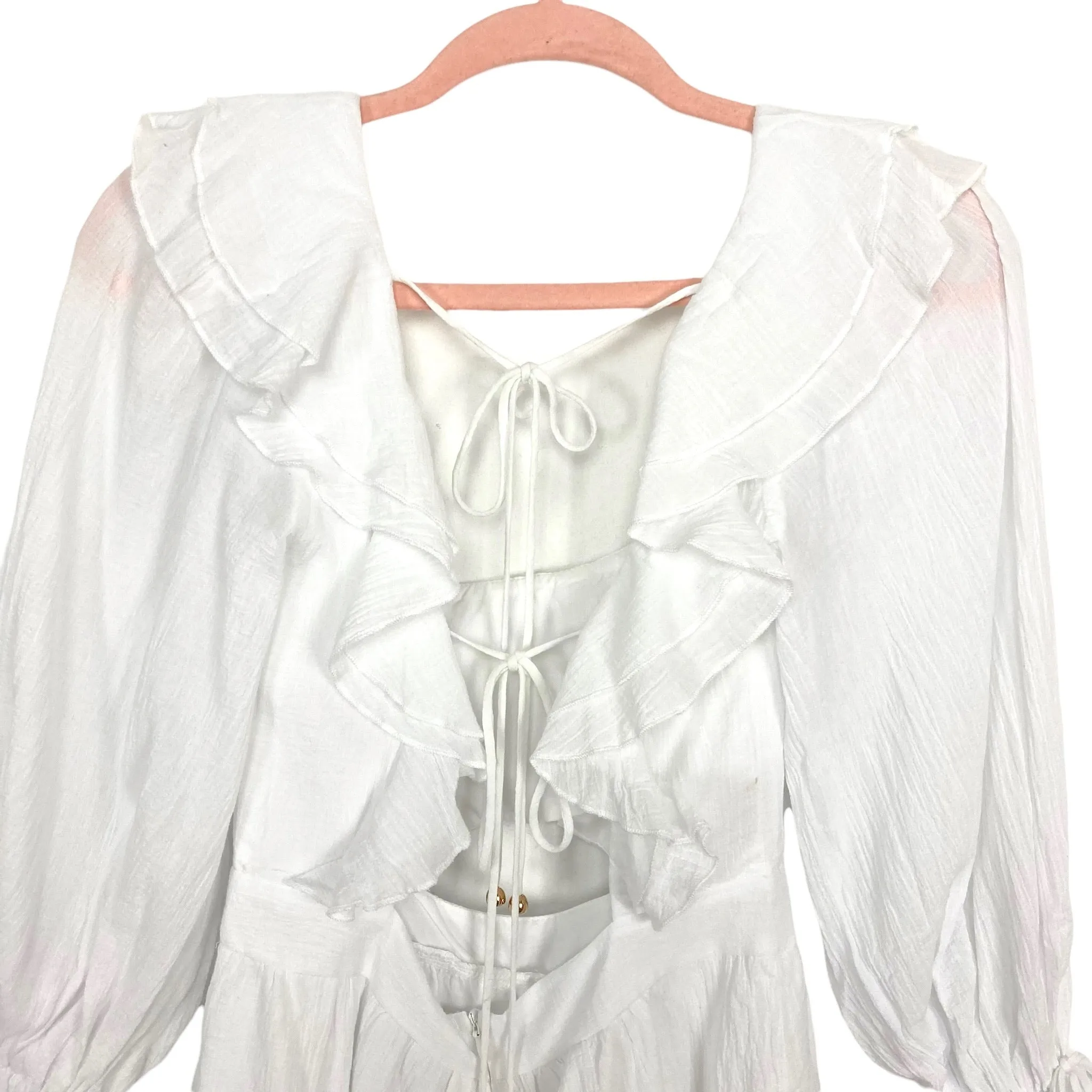 Indikah White Front Cutout Back Tie Romper NWT- Size S