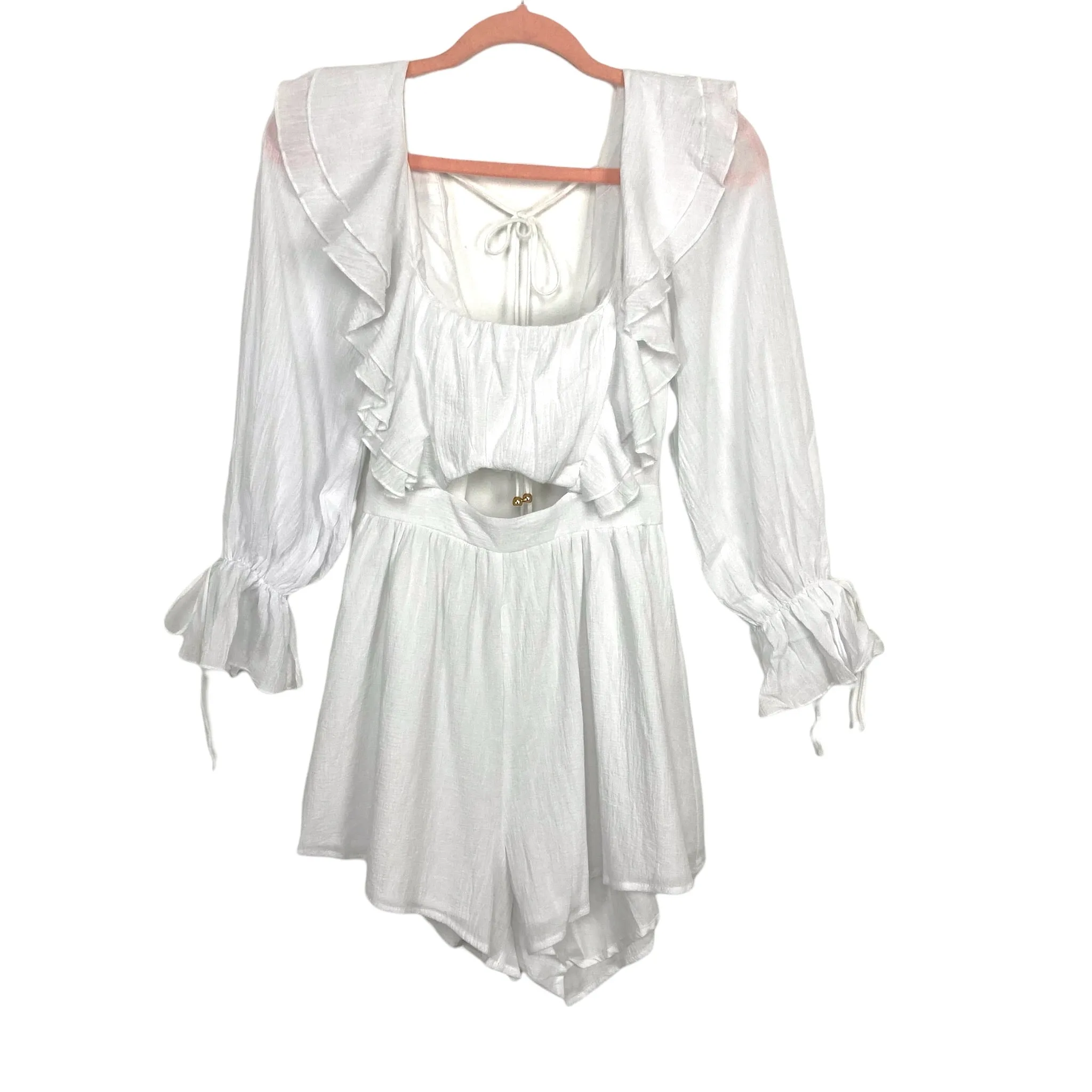 Indikah White Front Cutout Back Tie Romper NWT- Size S