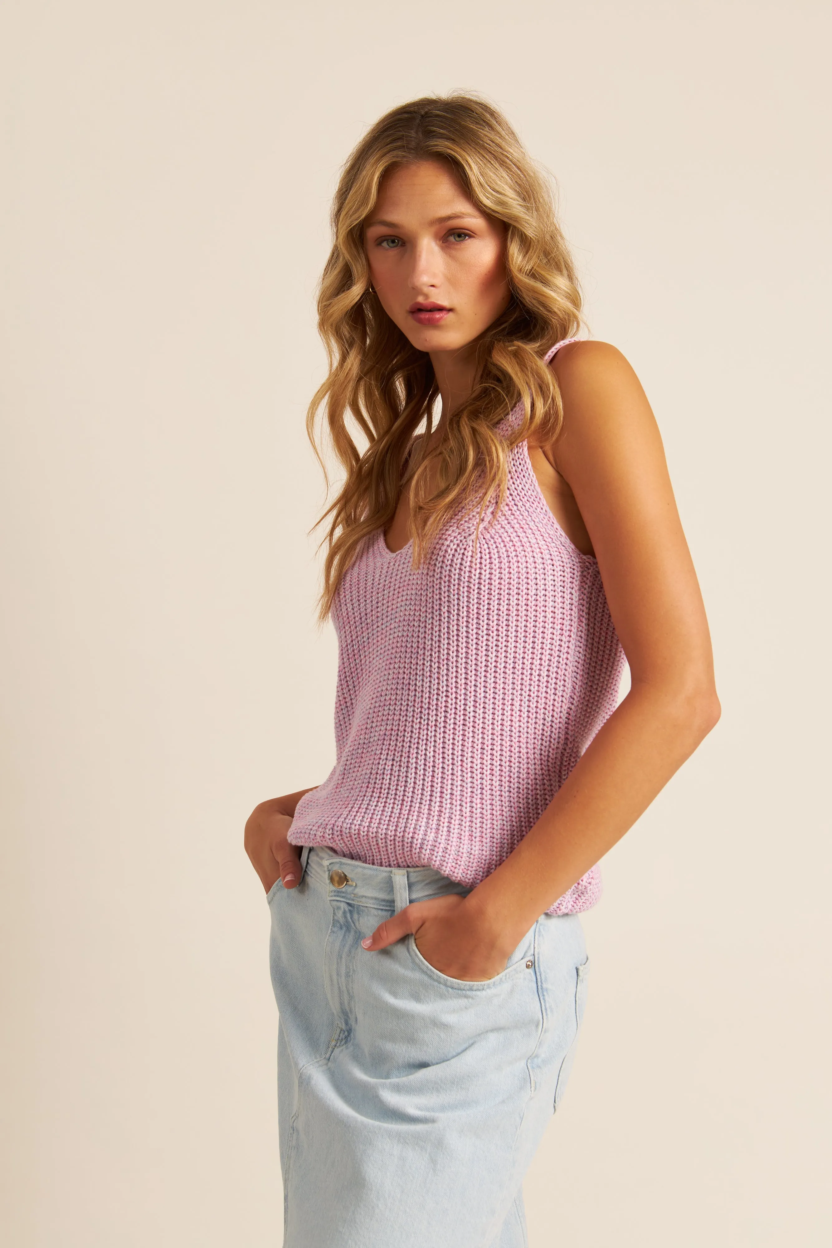John & Jenn Pete Tank | Cotton Candy   Light Mocha