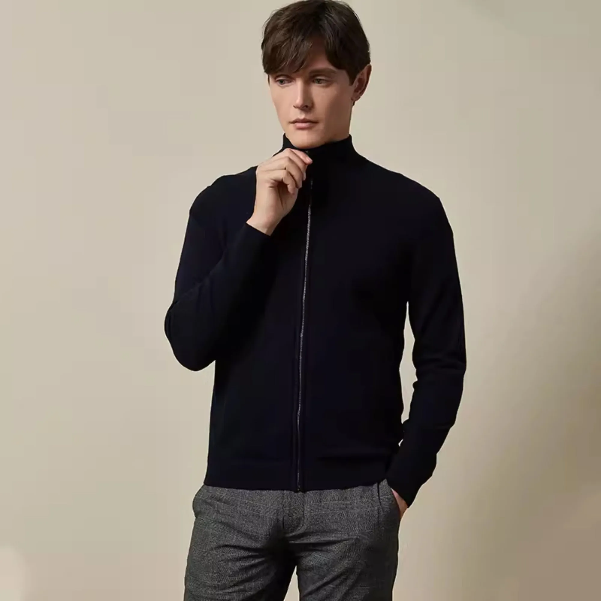 Men Mmk-Oakk-High Neck Cardigan With Zip - Navy