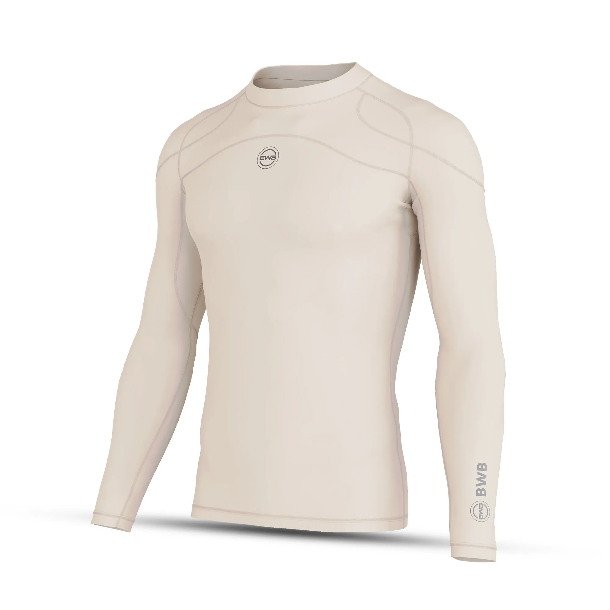 Men's Beige Long Sleeve Baselayer Compression Shirt & Leggings Set